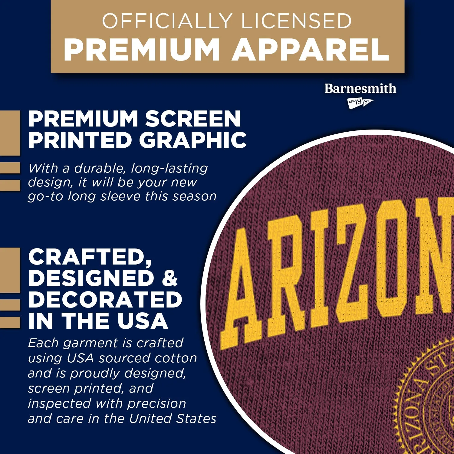 Arizona State University Heritage Long Sleeve T-Shirt (Maroon) sold by Barnesmith product image thumbnail 4