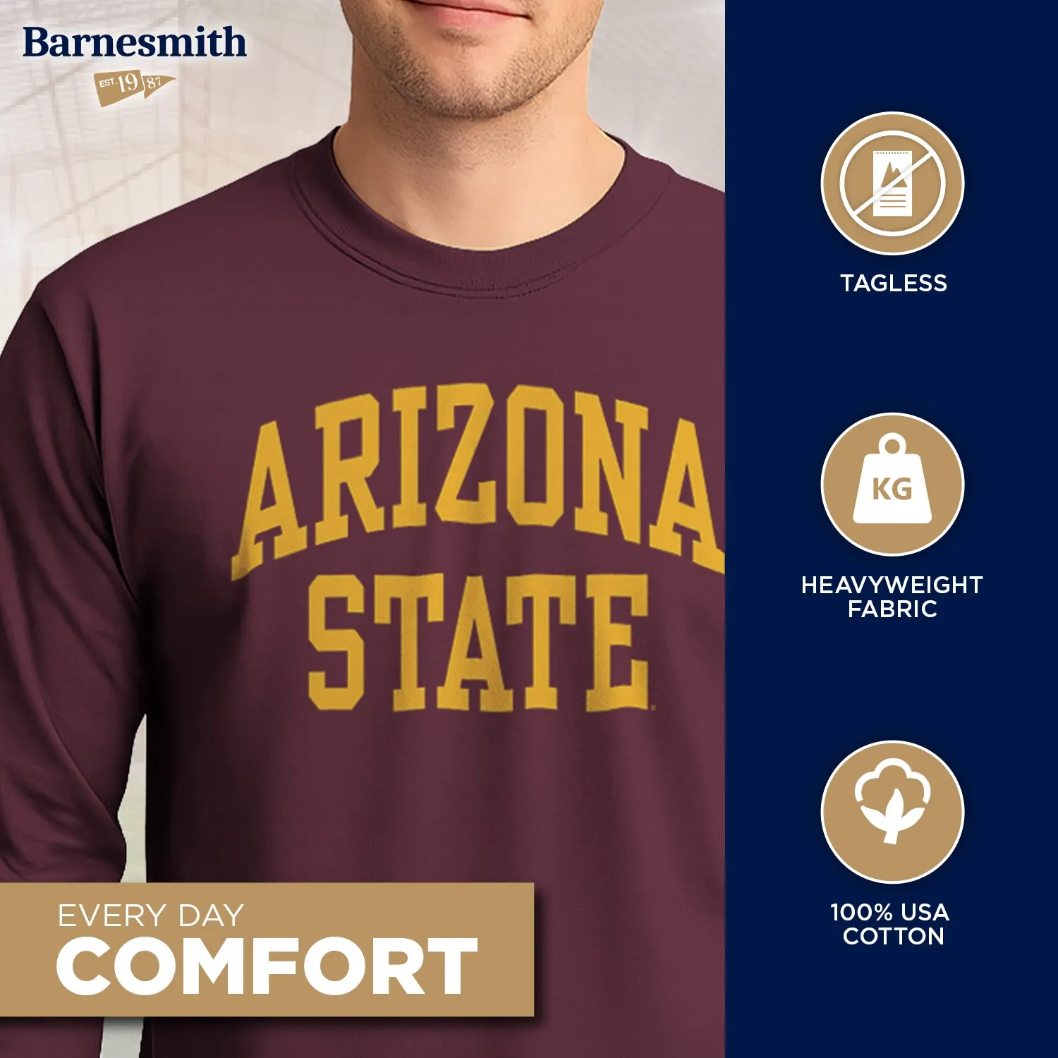 Arizona State University Classic Long Sleeve T-Shirt (Maroon) sold by Barnesmith product image thumbnail 3