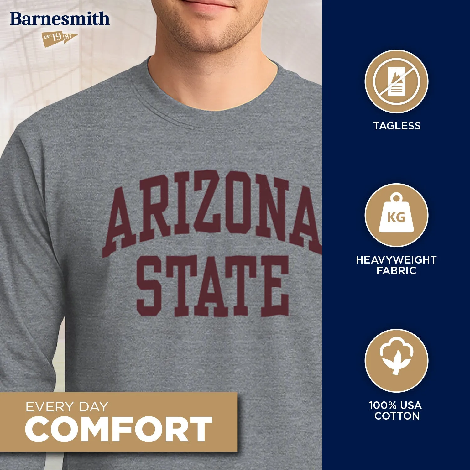 Arizona State University Classic Long Sleeve T-Shirt (Charcoal Grey) sold by Barnesmith product image thumbnail 3