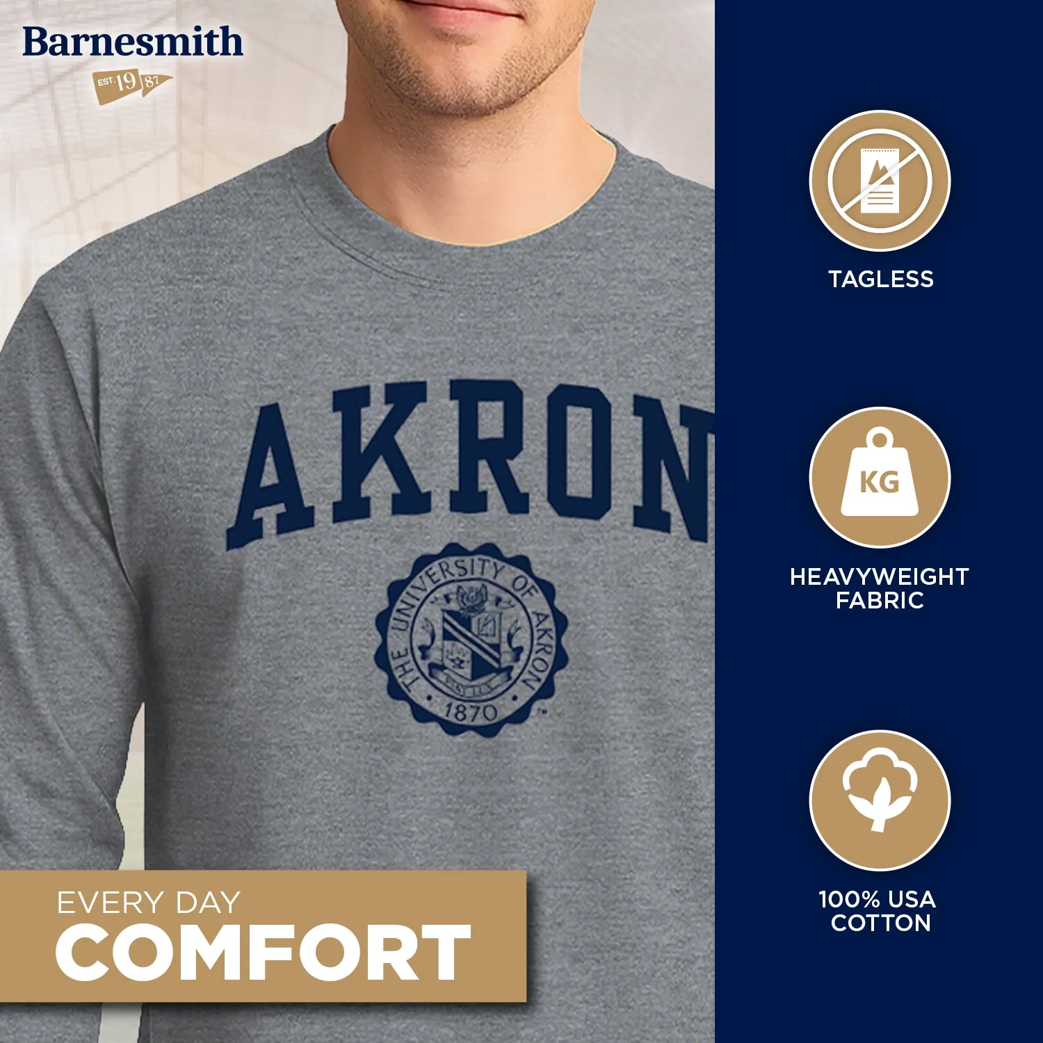 University of Akron Heritage Long Sleeve T-Shirt (Charcoal Grey) sold by Barnesmith product image thumbnail 3