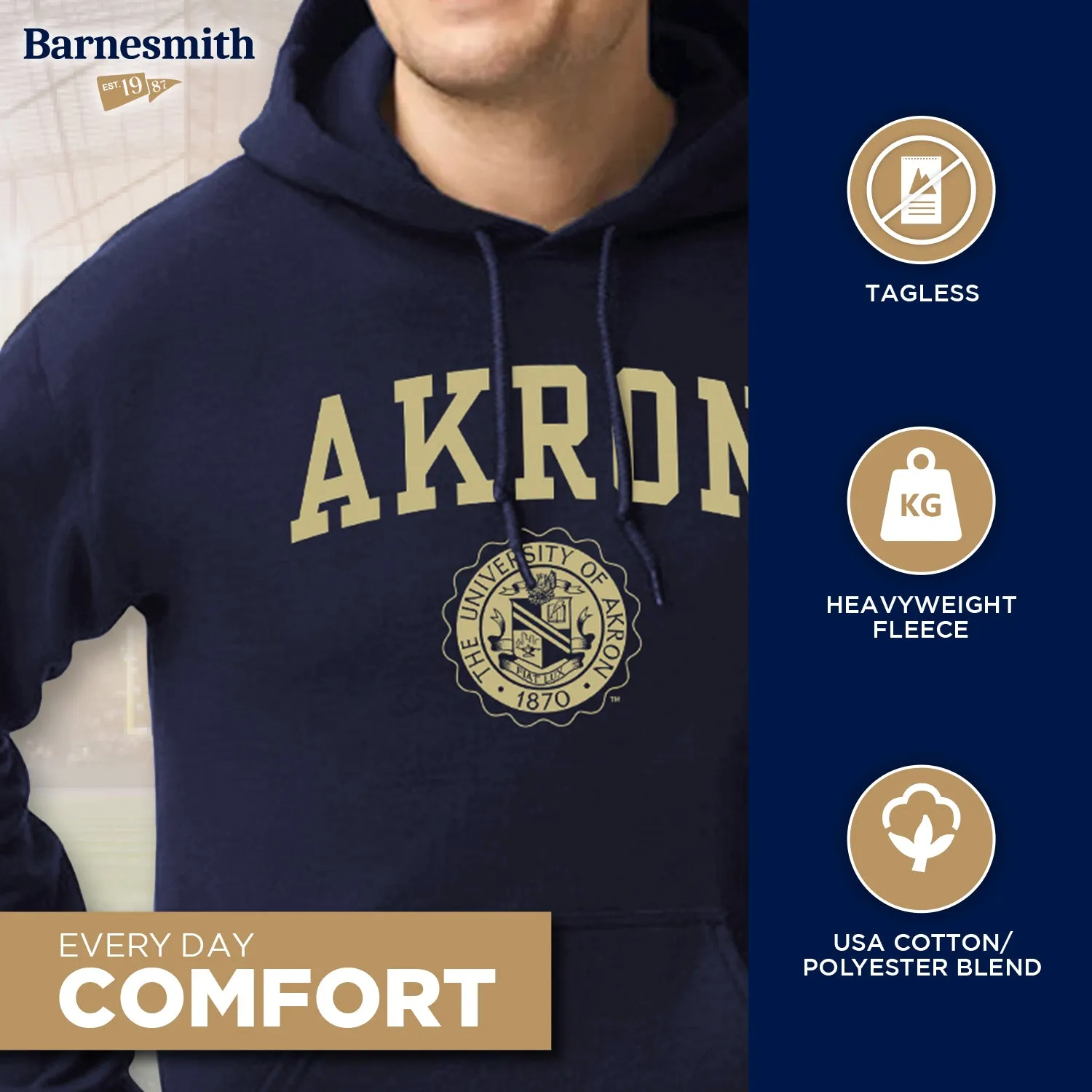 University of Akron Heritage Hooded Sweatshirt (Navy) sold by Barnesmith product image thumbnail 3