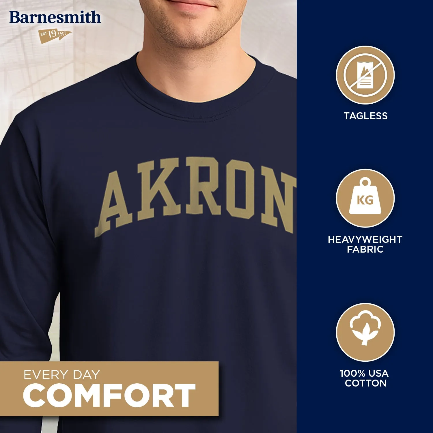 University of Akron Classic Long Sleeve T-Shirt (Navy) sold by Barnesmith product image thumbnail 3