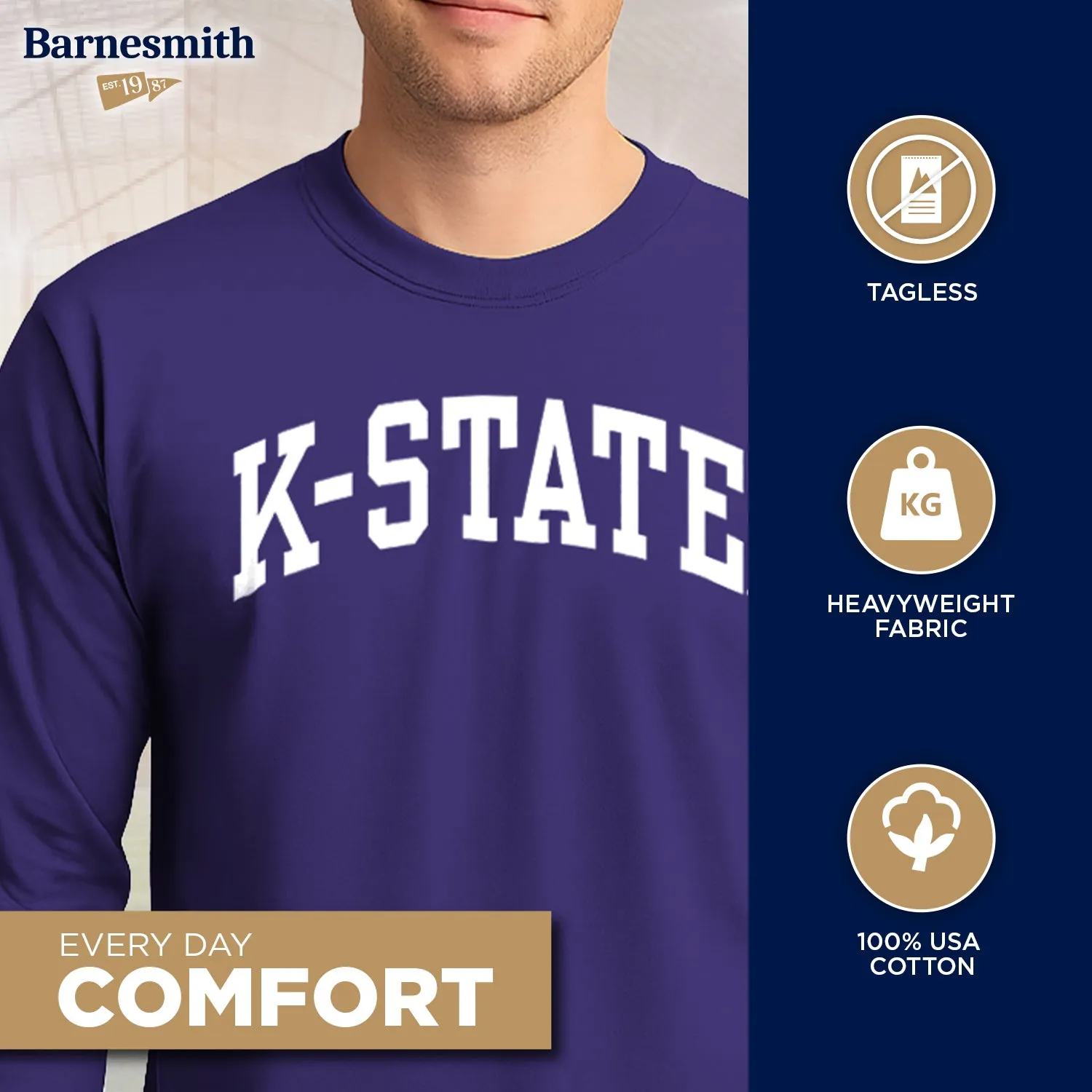Kansas State University Classic Long Sleeve T-Shirt (Purple) sold by Barnesmith product image thumbnail 3