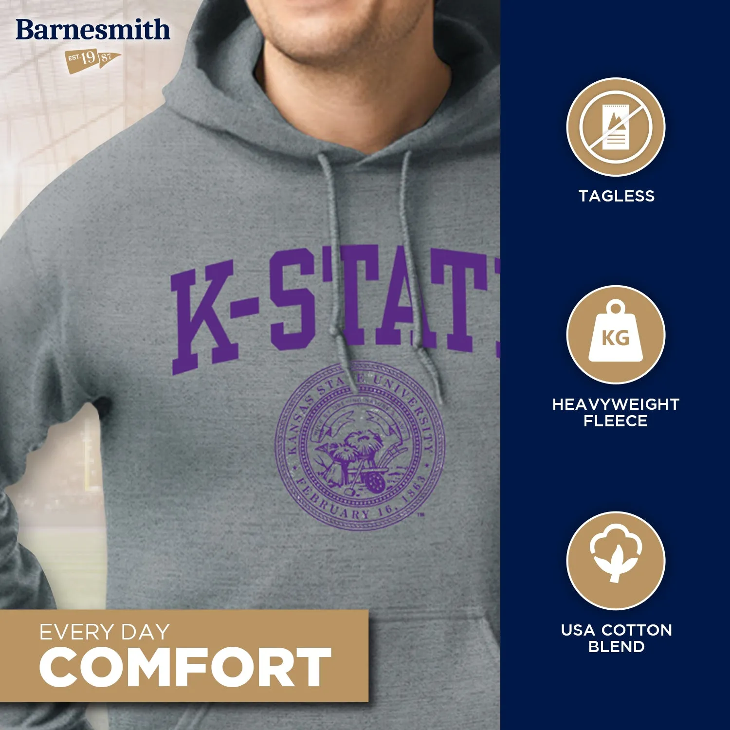 Kansas State University Heritage Hooded Sweatshirt (Charcoal Grey) sold by Barnesmith product image thumbnail 3