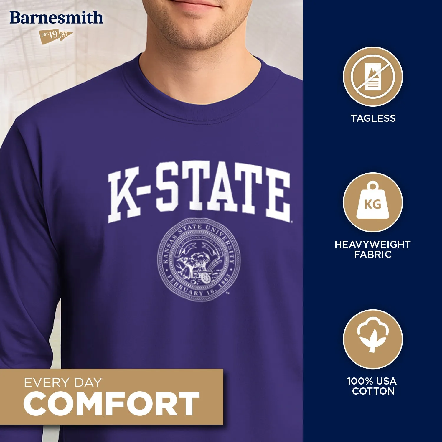 Kansas State University Heritage Long Sleeve T-Shirt (Purple) sold by Barnesmith product image thumbnail 3