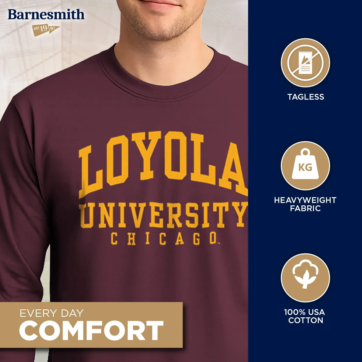 Loyola University Chicago Classic Long Sleeve T-Shirt (Maroon) sold by Barnesmith product image thumbnail 3