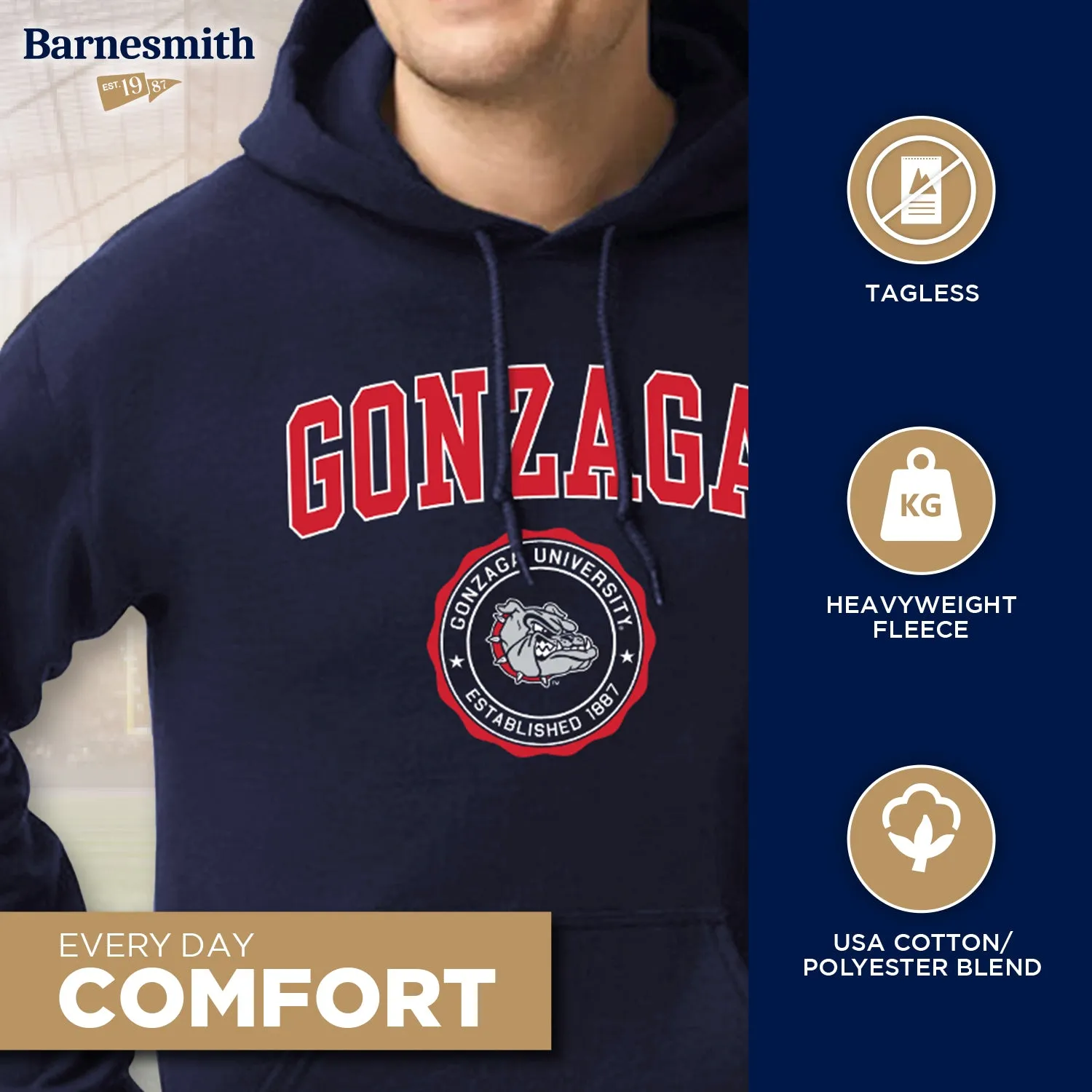 Gonzaga University Heritage Hooded Sweatshirt (Navy) sold by Barnesmith product image thumbnail 3
