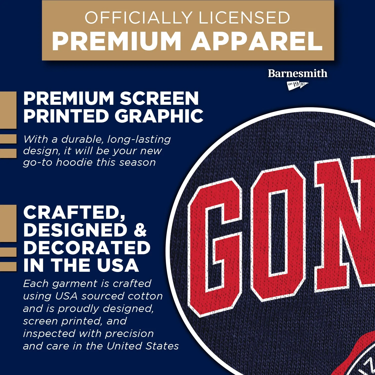 Gonzaga University Heritage Hooded Sweatshirt (Navy) sold by Barnesmith product image thumbnail 4