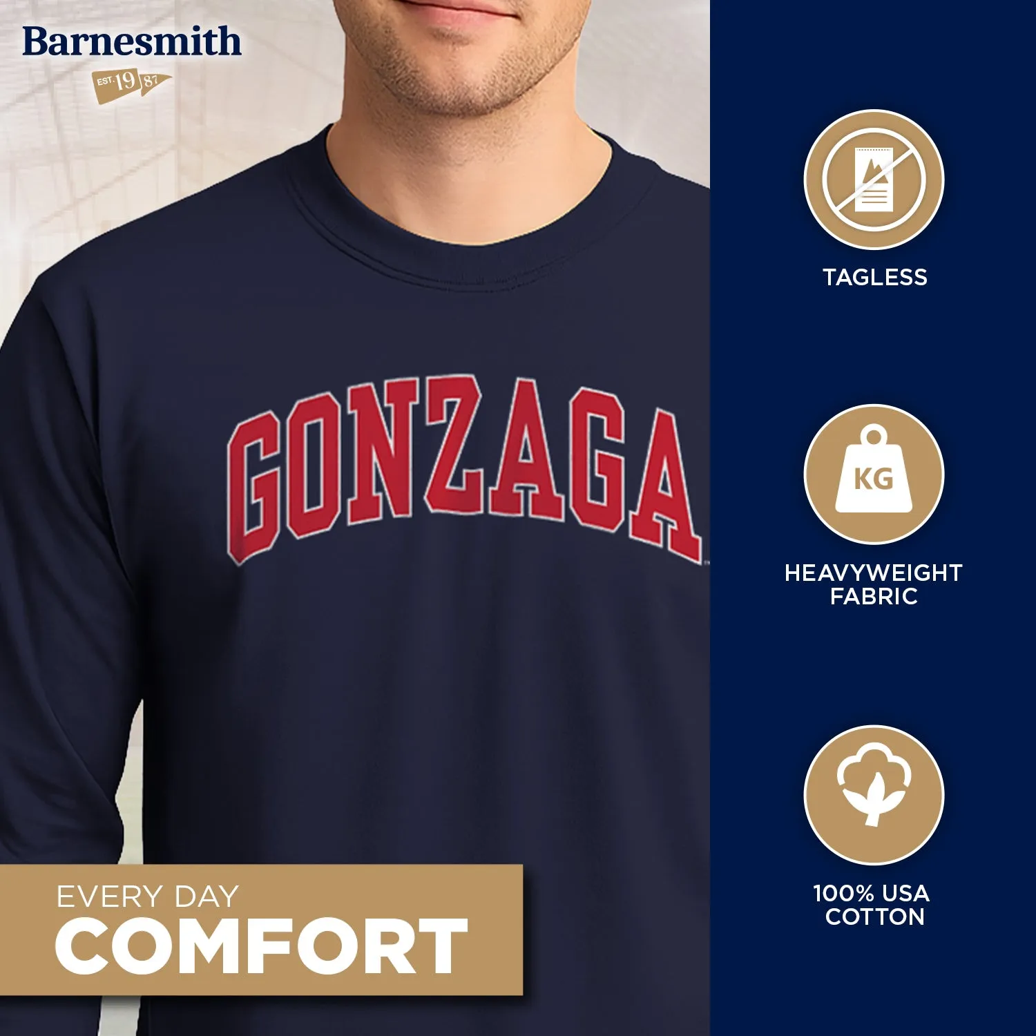 Gonzaga University Classic Long Sleeve T-Shirt (Navy) sold by Barnesmith product image thumbnail 3