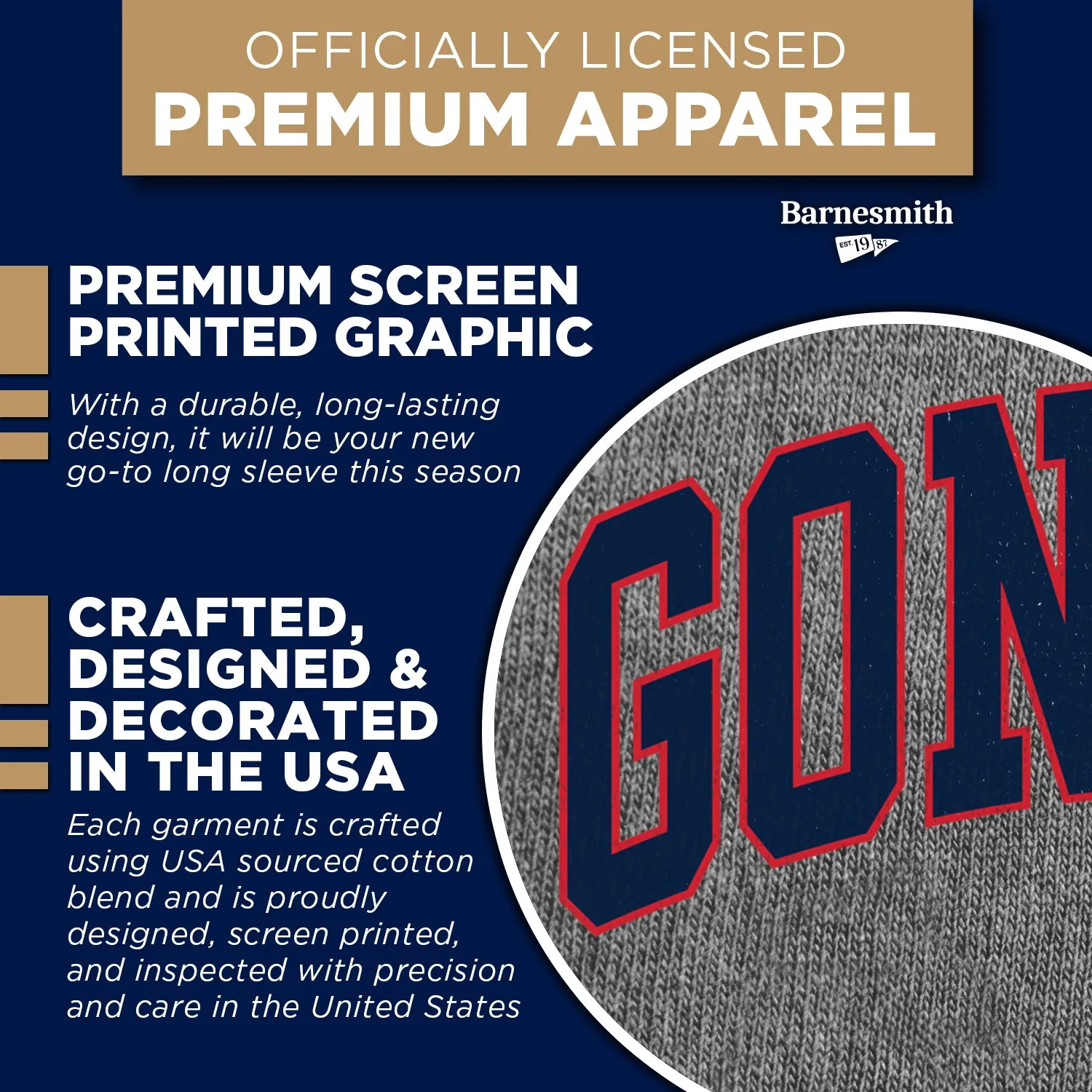 Gonzaga University Classic Long Sleeve T-Shirt (Charcoal Grey) sold by Barnesmith product image thumbnail 4