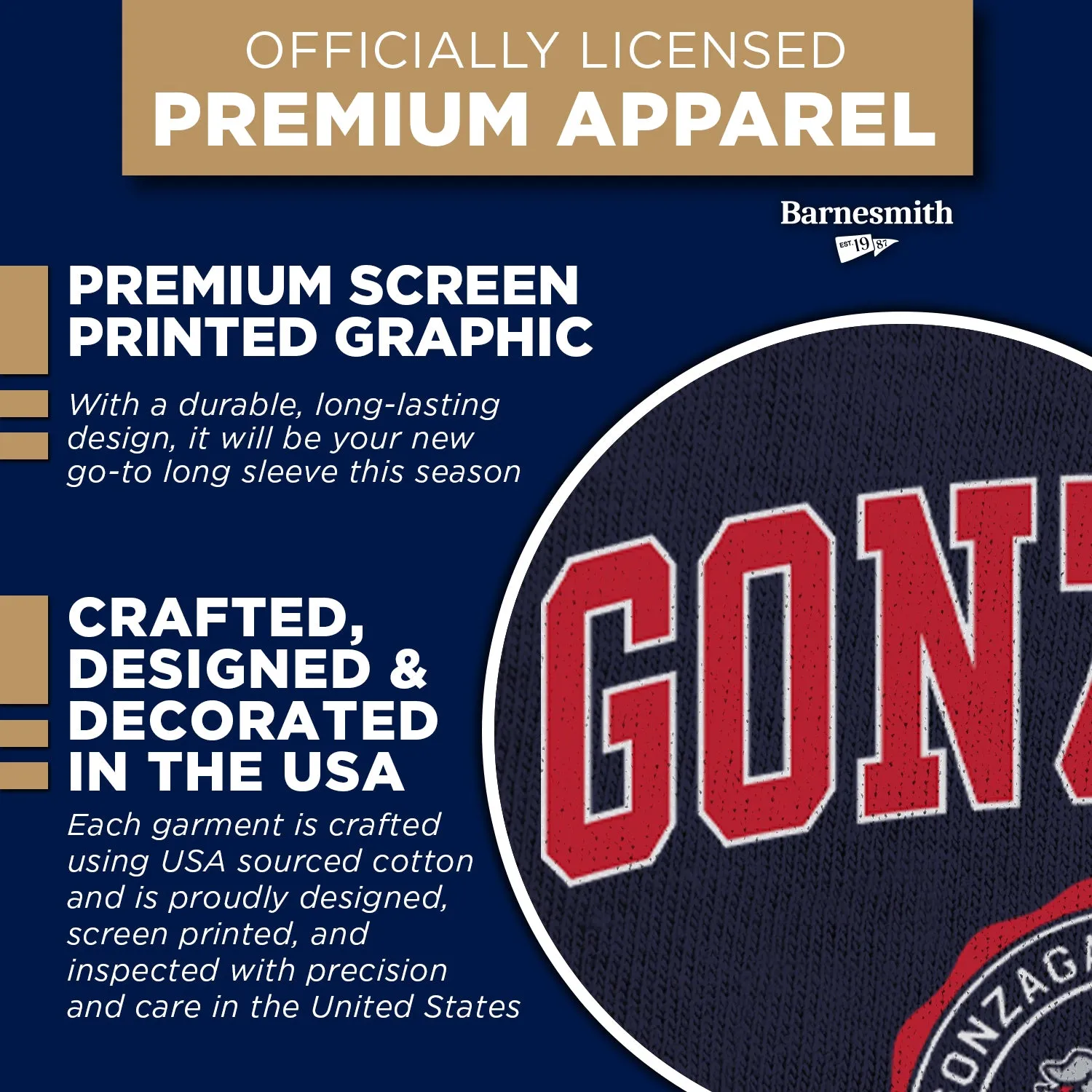 Gonzaga University Heritage Long Sleeve T-Shirt (Navy) sold by Barnesmith product image thumbnail 4
