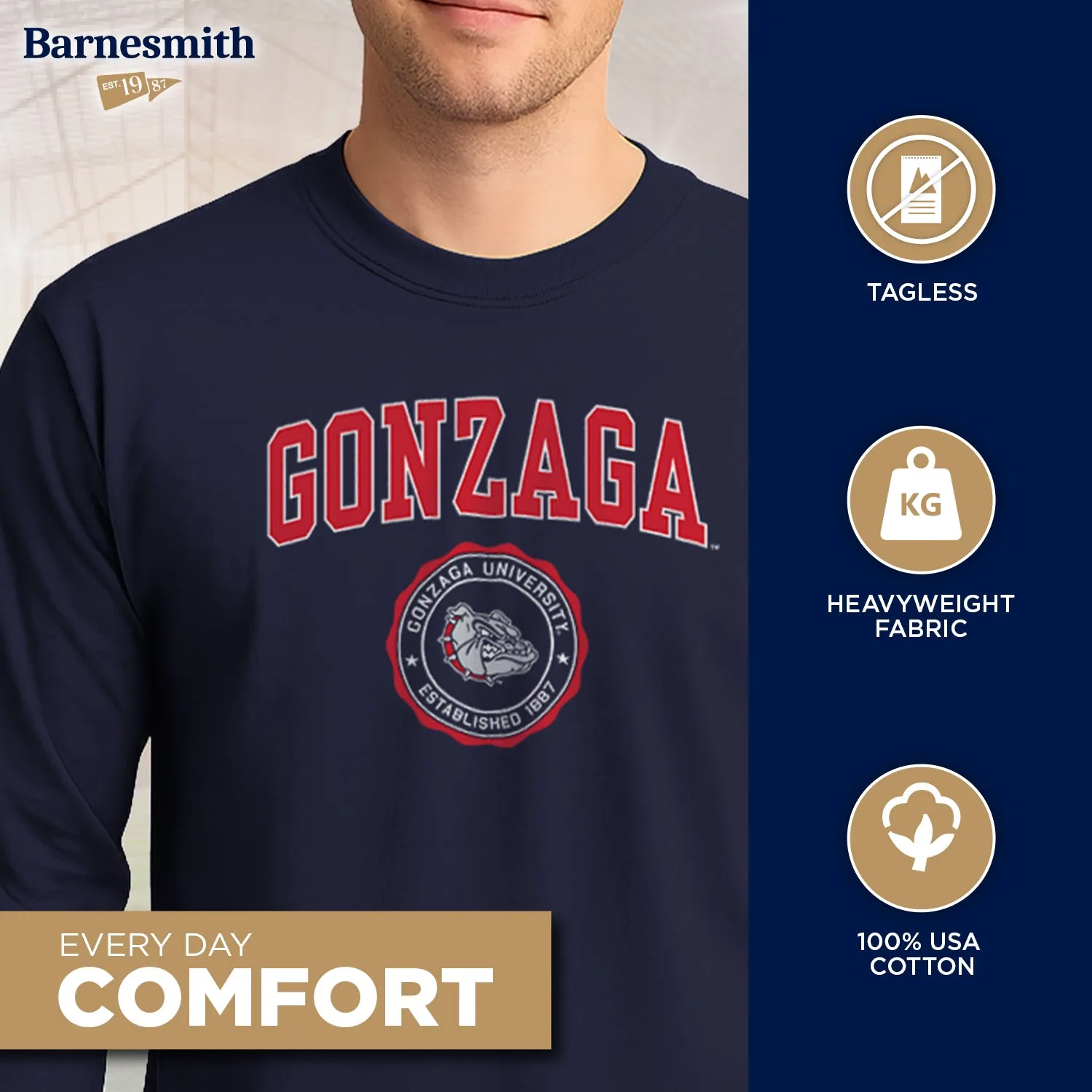 Gonzaga University Heritage Long Sleeve T-Shirt (Navy) sold by Barnesmith product image thumbnail 3
