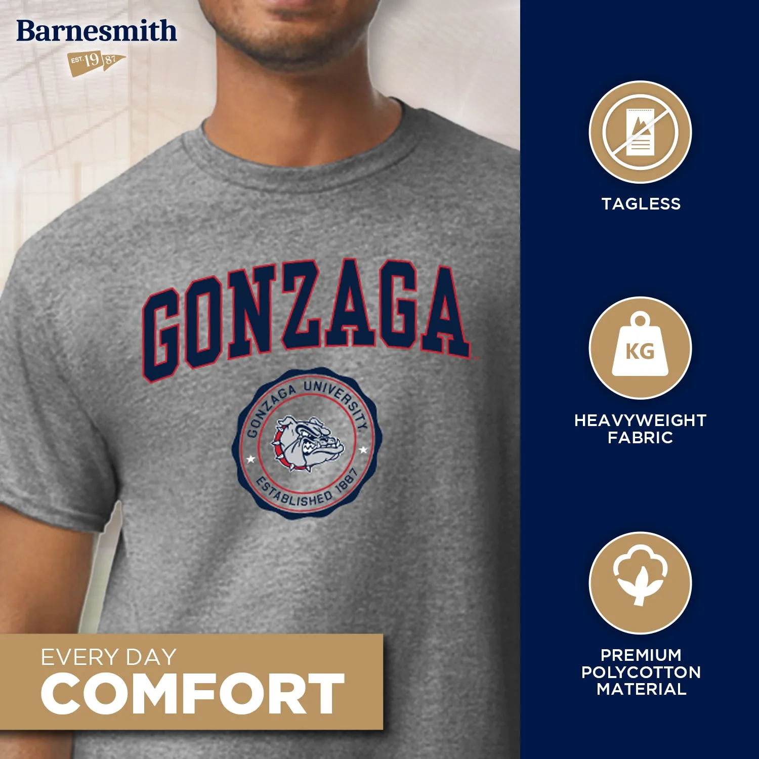 Gonzaga University Heritage T-Shirt (Charcoal Grey) sold by Barnesmith product image thumbnail 3