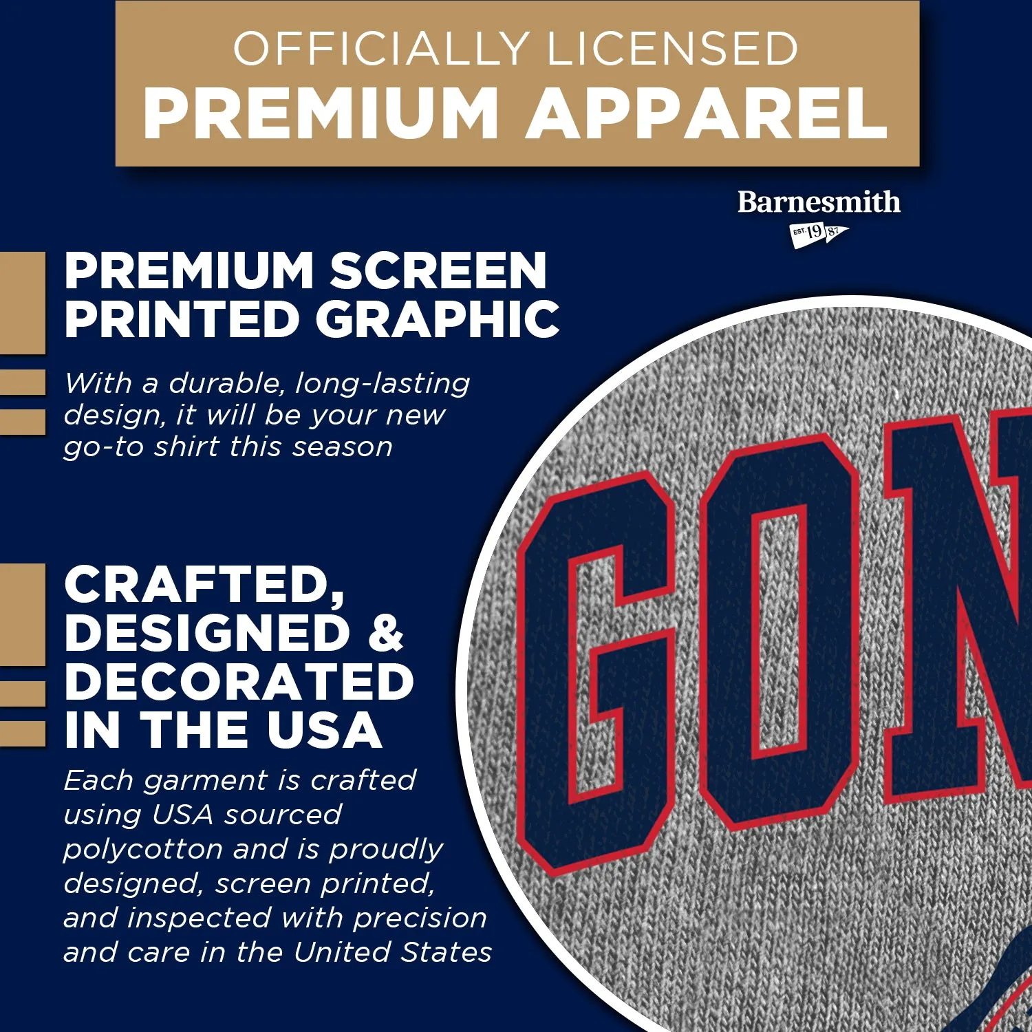 Gonzaga University Heritage T-Shirt (Charcoal Grey) sold by Barnesmith product image thumbnail 4