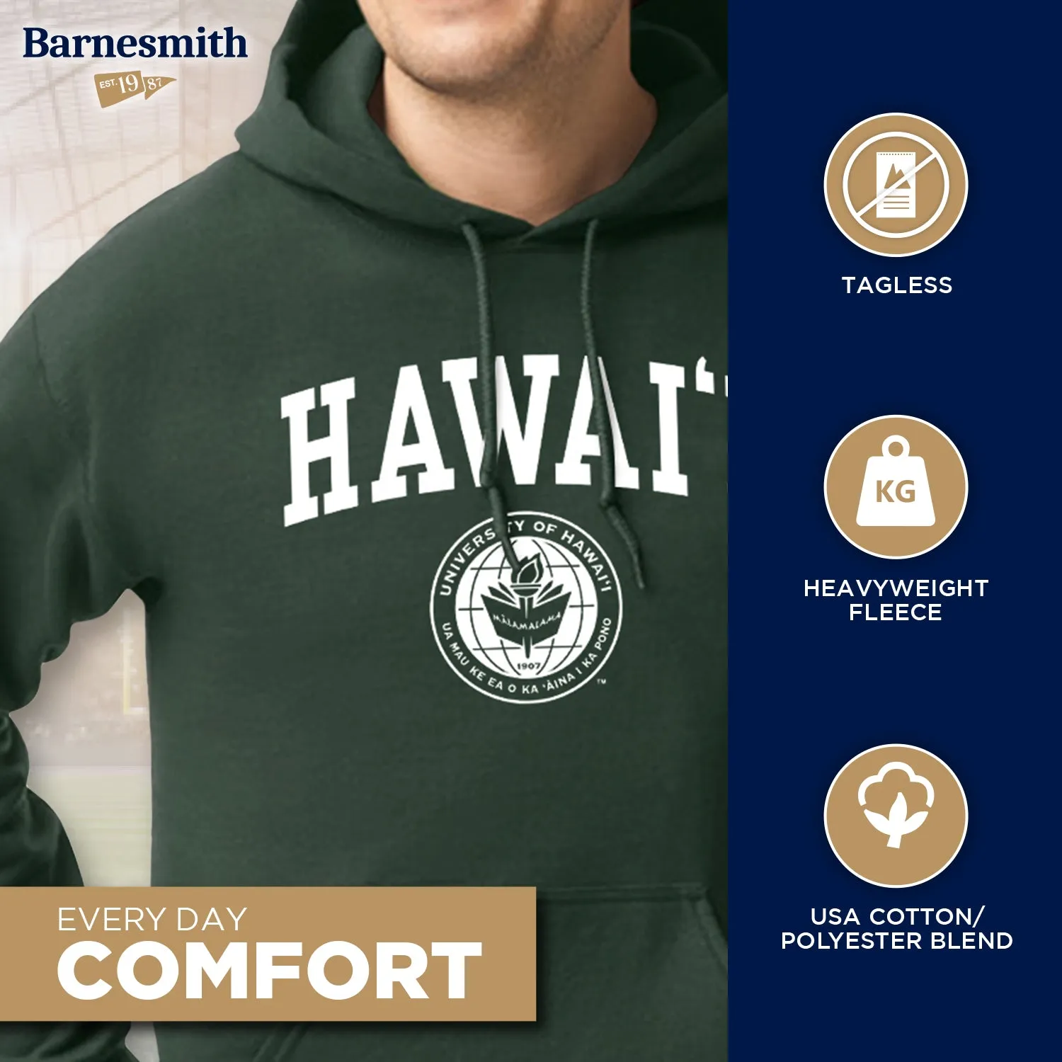 University of Hawaii Heritage Hooded Sweatshirt (Hunter Green) sold by Barnesmith product image thumbnail 3