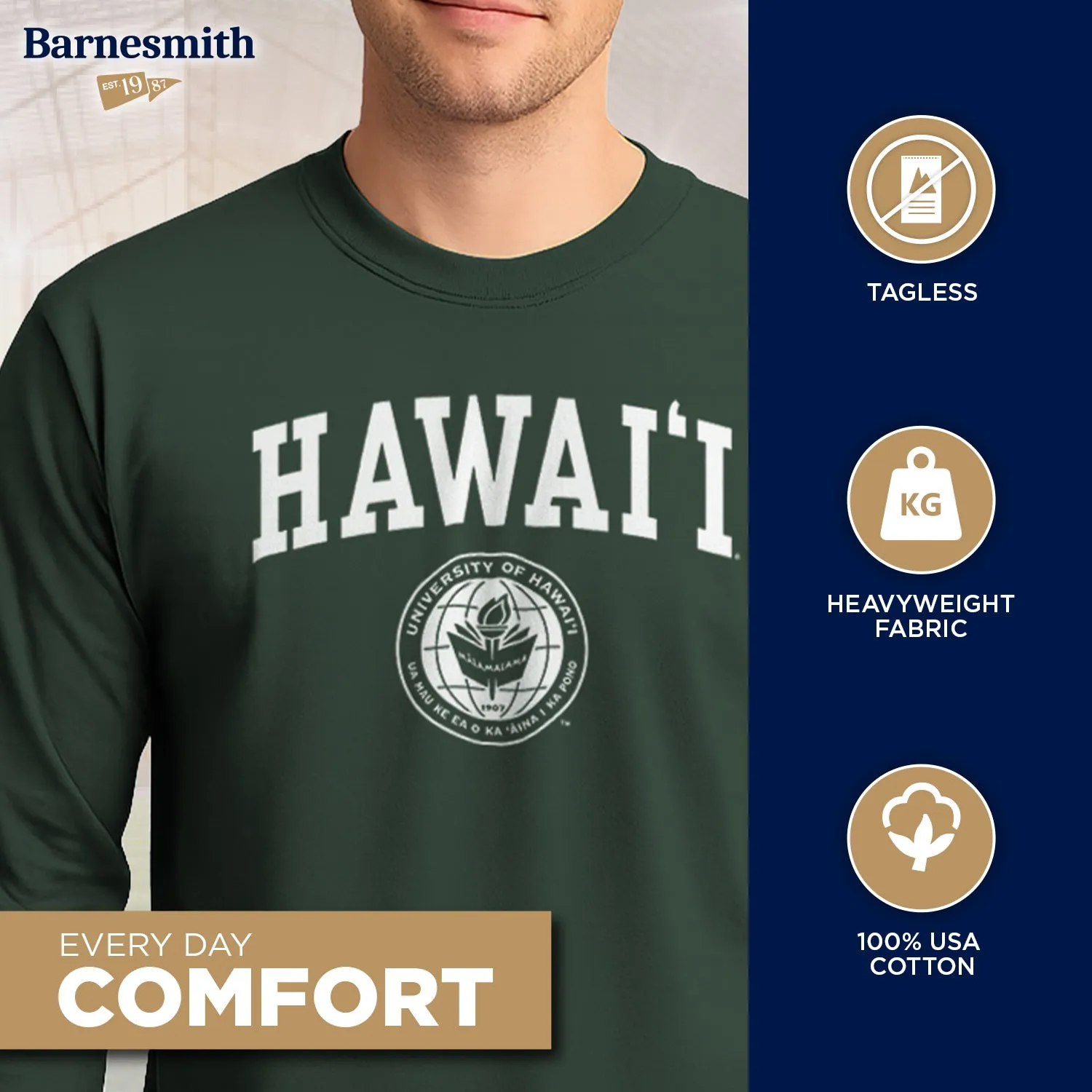 University of Hawaii Heritage Long Sleeve T-Shirt (Hunter Green) sold by Barnesmith product image thumbnail 3