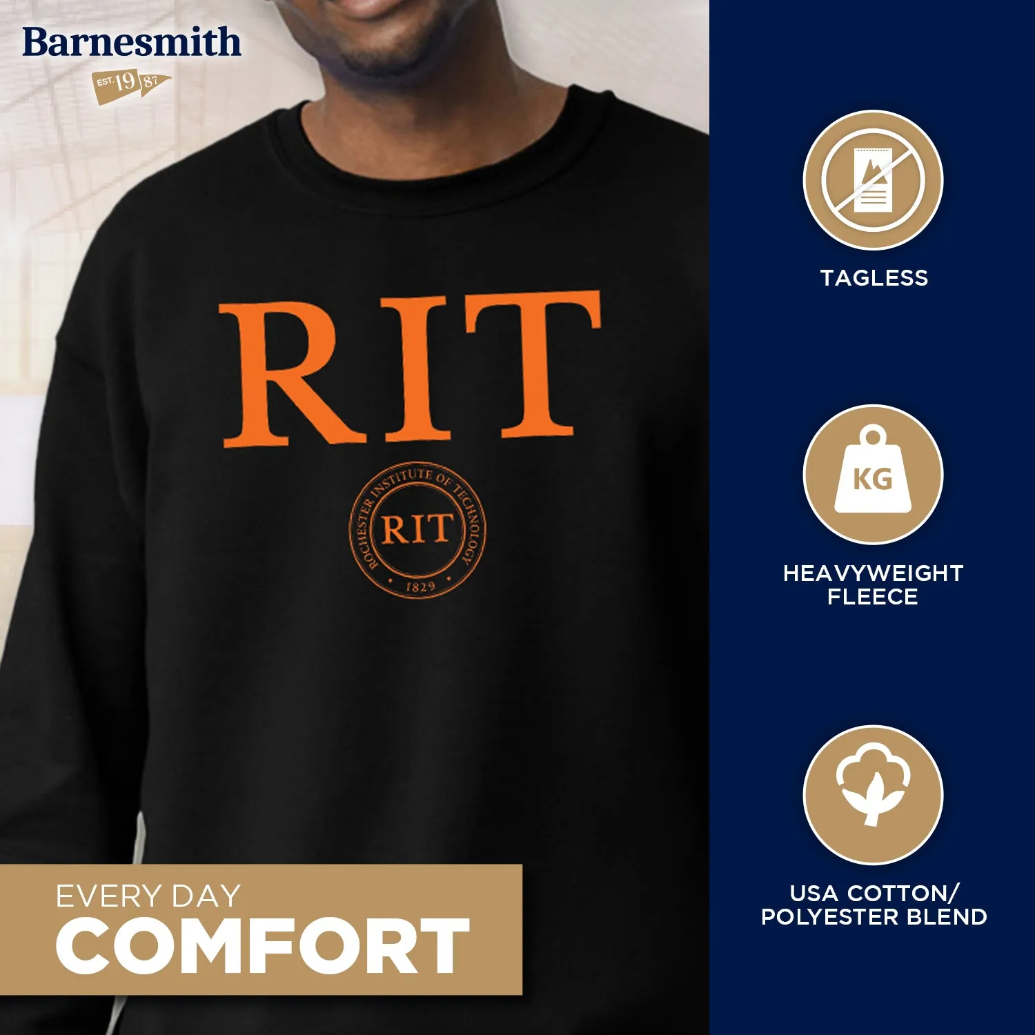 Rochester Institute of Technology Heritage Sweatshirt (Black) sold by Barnesmith product image thumbnail 3