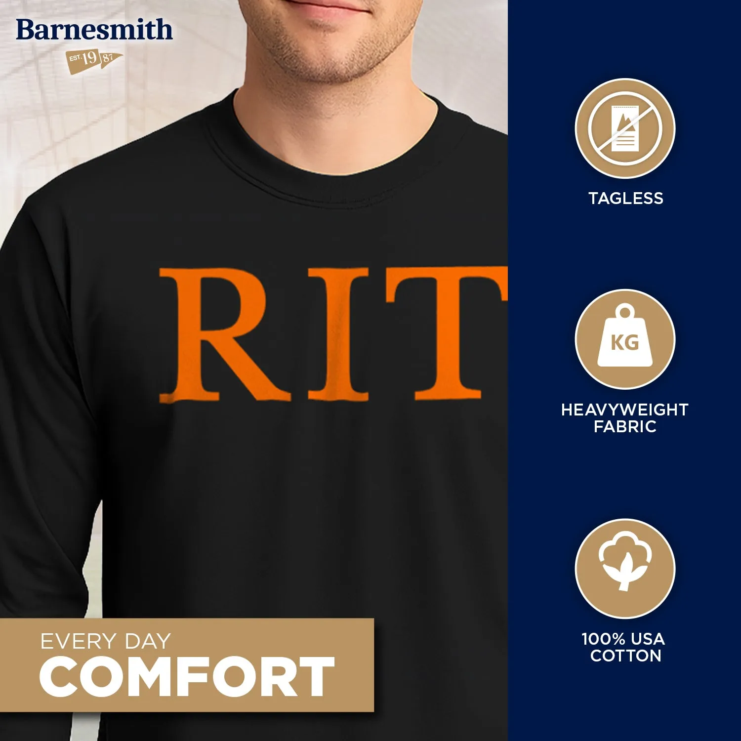 Rochester Institute of Technology Classic Long Sleeve T-Shirt (Black) sold by Barnesmith product image thumbnail 3