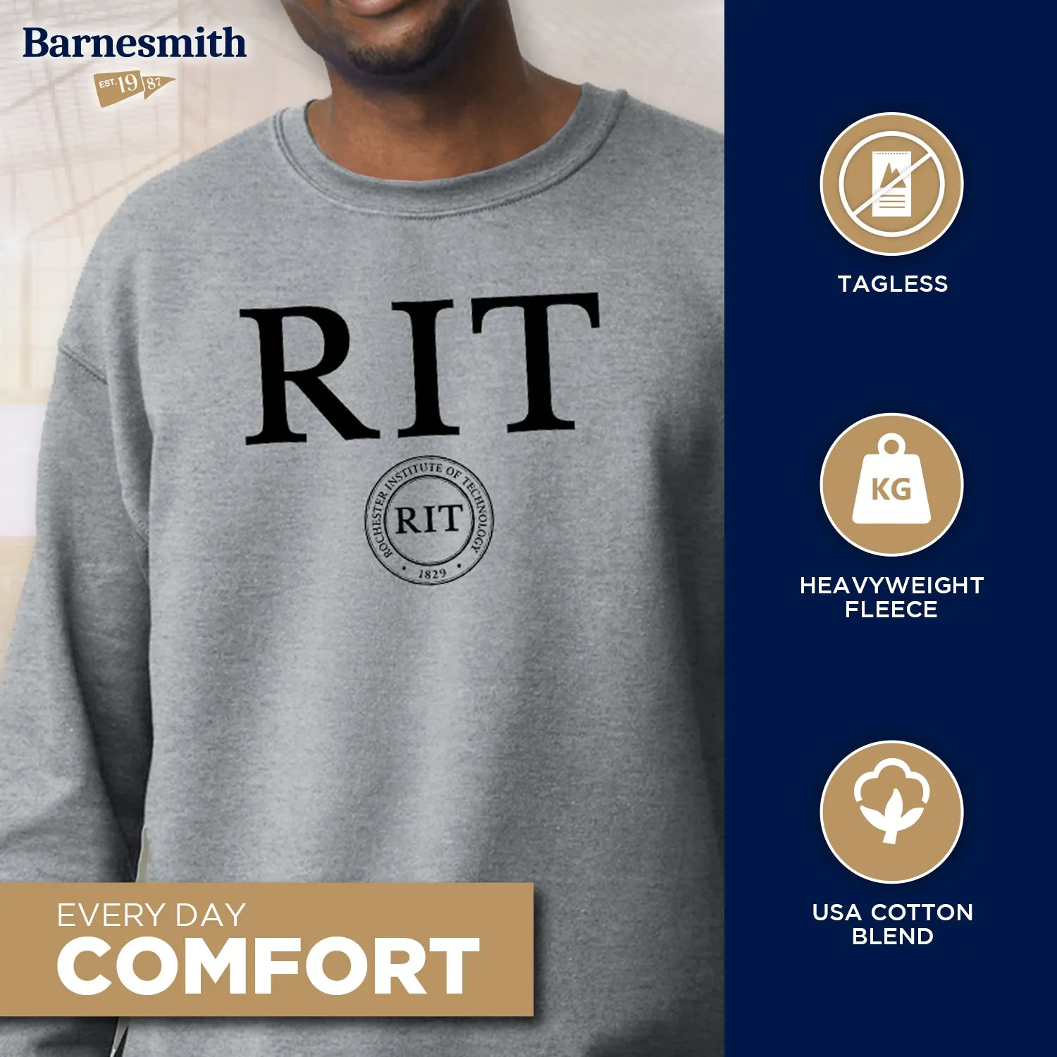 Rochester Institute of Technology Heritage Sweatshirt (Charcoal Grey) sold by Barnesmith product image thumbnail 3