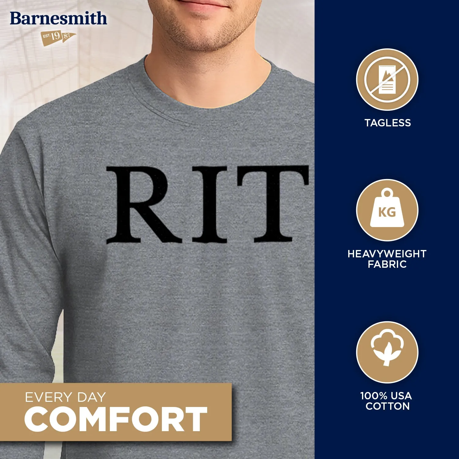 Rochester Institute of Technology Classic Long Sleeve T-Shirt (Charcoal Grey) sold by Barnesmith product image thumbnail 3