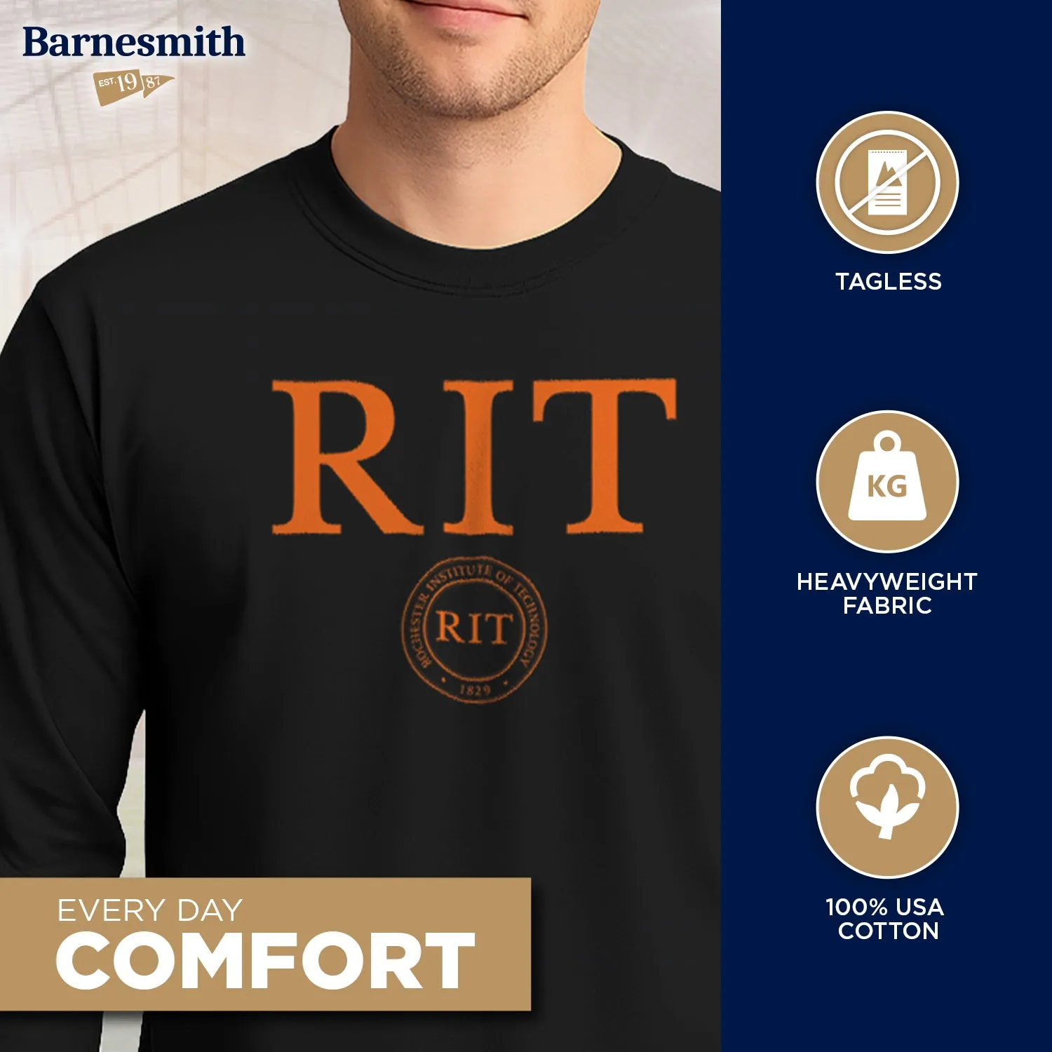 Rochester Institute of Technology Heritage Long Sleeve T-Shirt (Black) sold by Barnesmith product image thumbnail 3