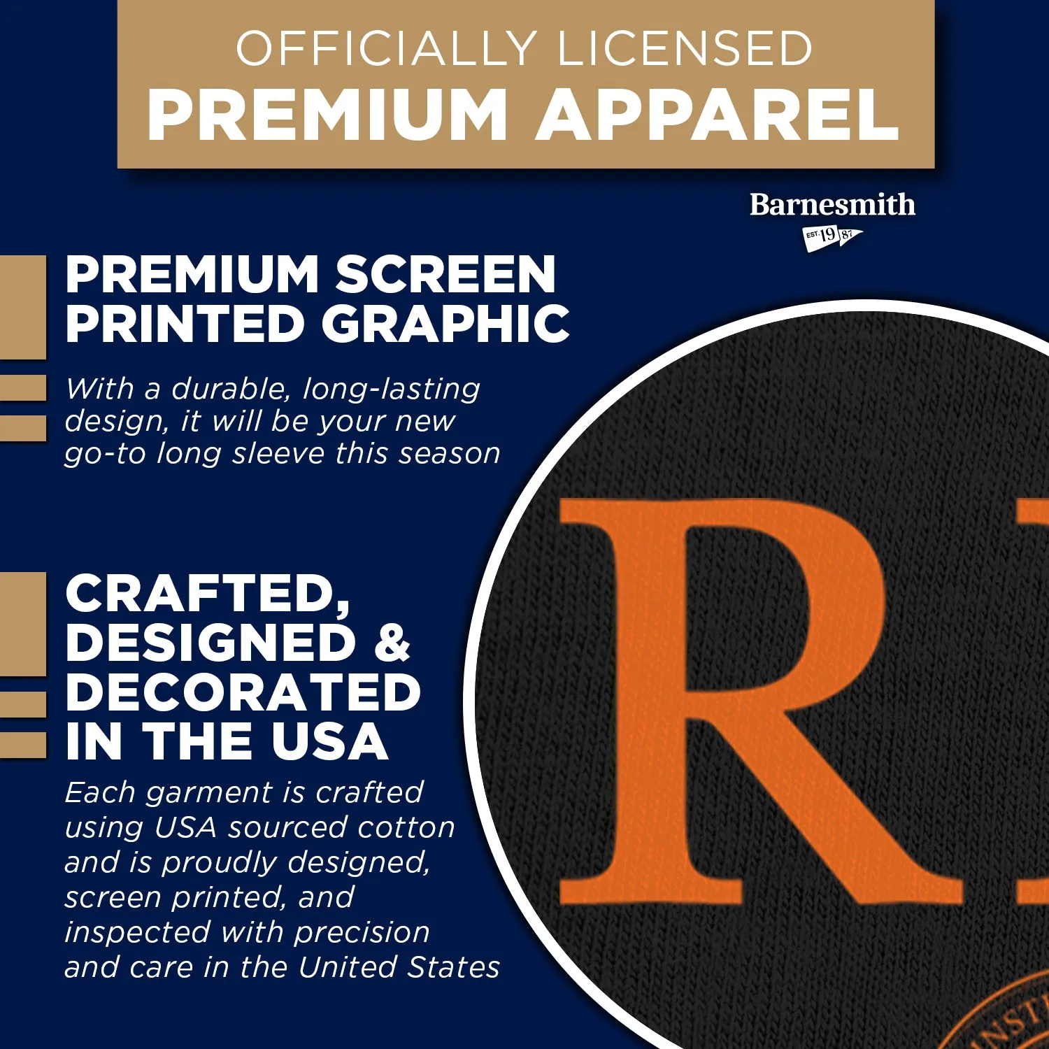 Rochester Institute of Technology Heritage Long Sleeve T-Shirt (Black) sold by Barnesmith product image thumbnail 4