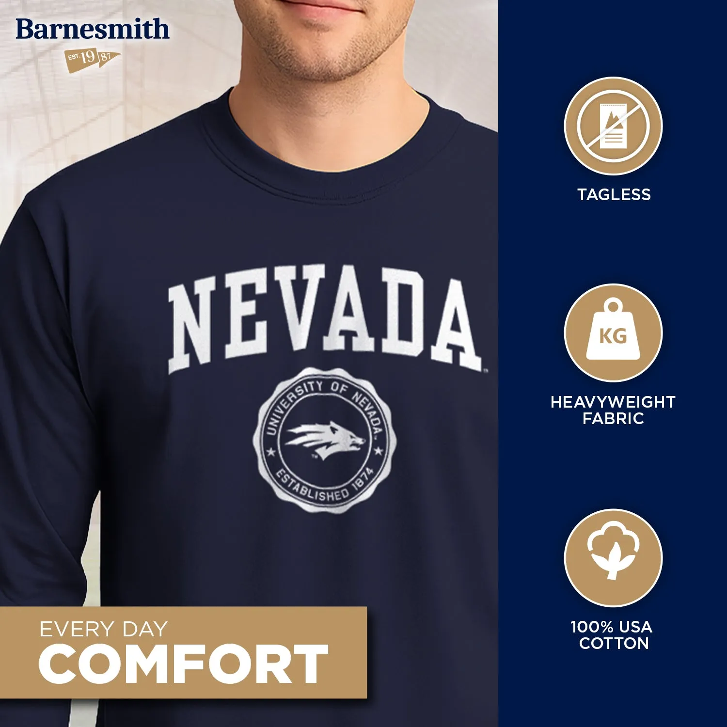 University of Nevada Reno Heritage Long Sleeve T-Shirt (Navy) sold by Barnesmith product image thumbnail 3