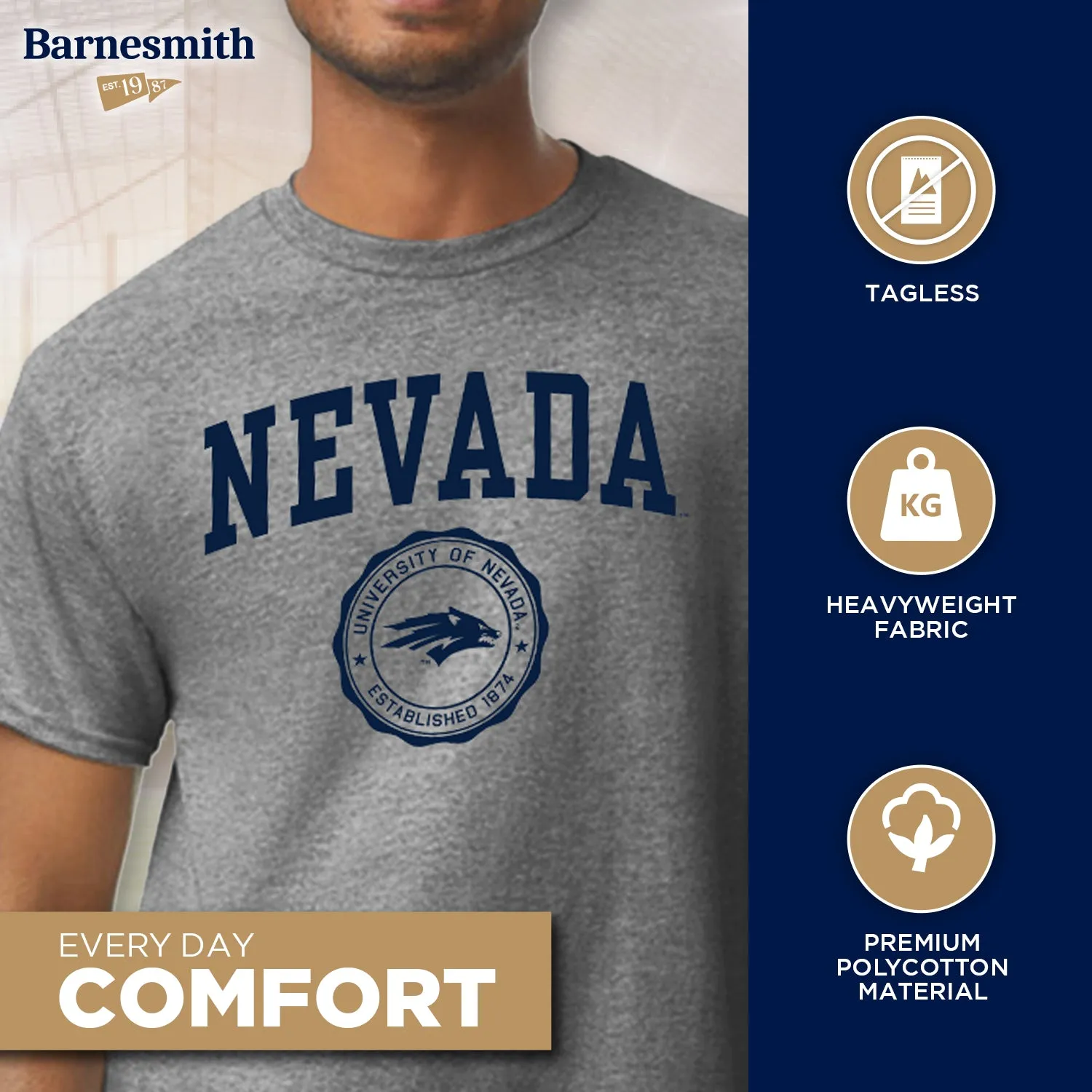 University of Nevada Reno Heritage T-Shirt (Charcoal Grey) sold by Barnesmith product image thumbnail 3
