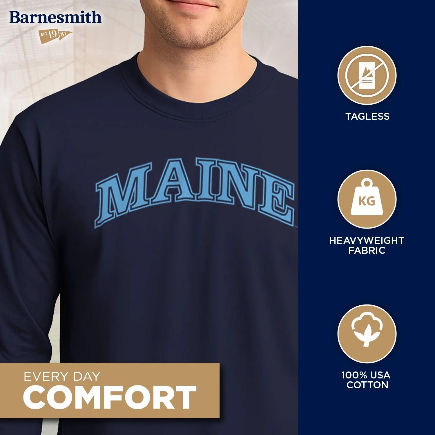University of Maine Classic Long Sleeve T-Shirt (Navy) sold by Barnesmith product image thumbnail 3