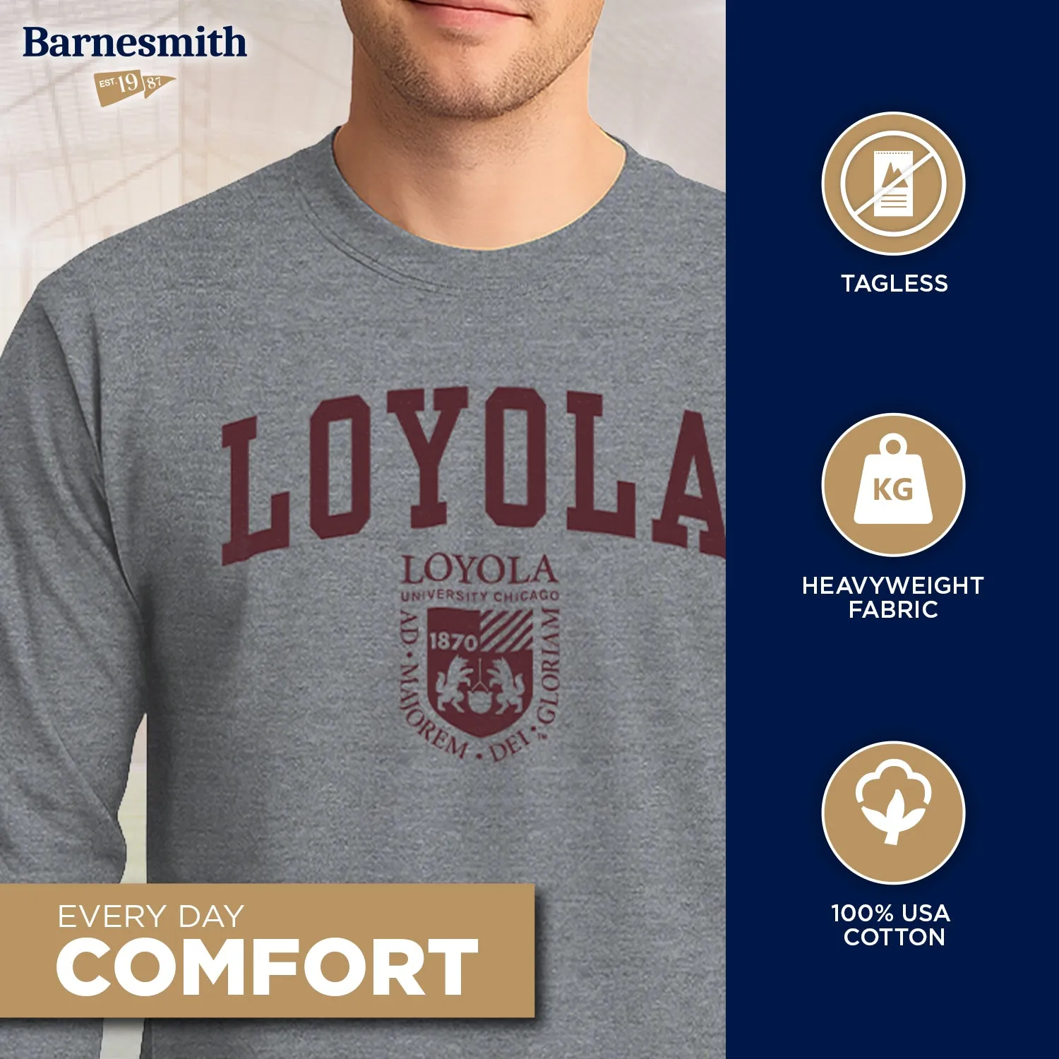 Loyola University Chicago Heritage Long Sleeve T-Shirt (Charcoal Grey) sold by Barnesmith product image thumbnail 3