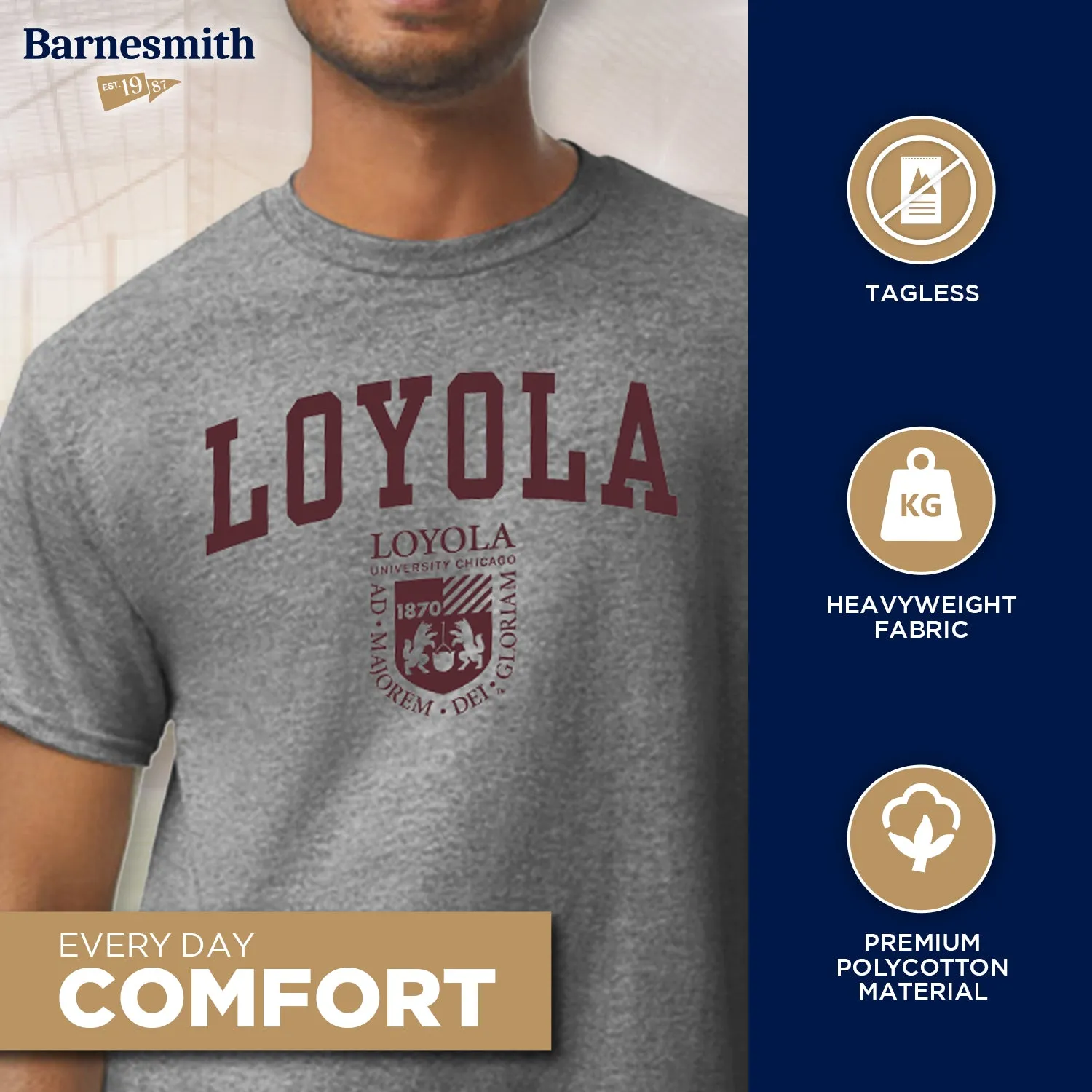 Loyola University Chicago Heritage T-Shirt (Charcoal Grey) sold by Barnesmith product image thumbnail 3