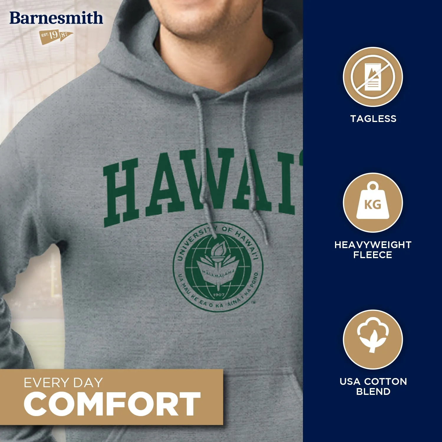 University of Hawaii Heritage Hooded Sweatshirt (Charcoal Grey) sold by Barnesmith product image thumbnail 3