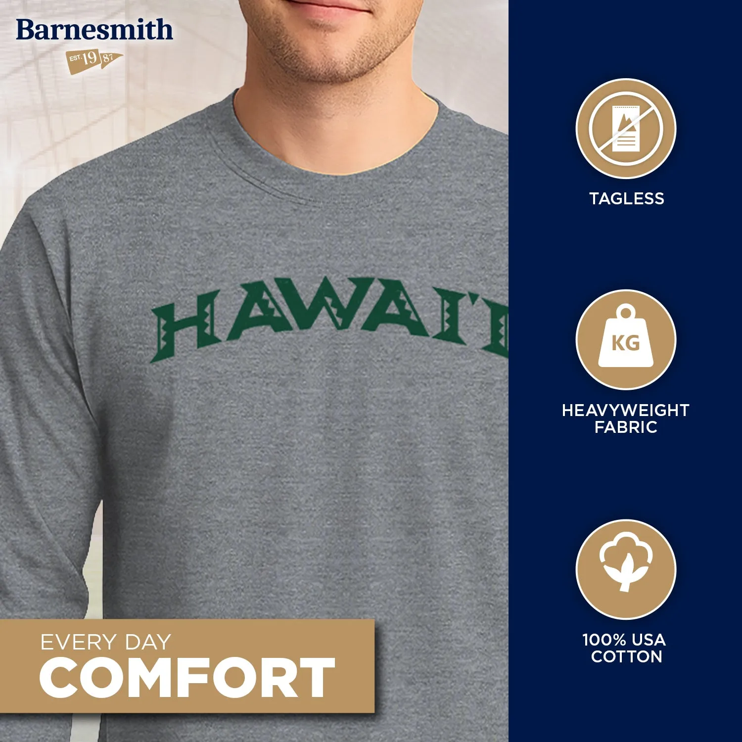 University of Hawaii Classic Long Sleeve T-Shirt (Charcoal Grey) sold by Barnesmith product image thumbnail 3