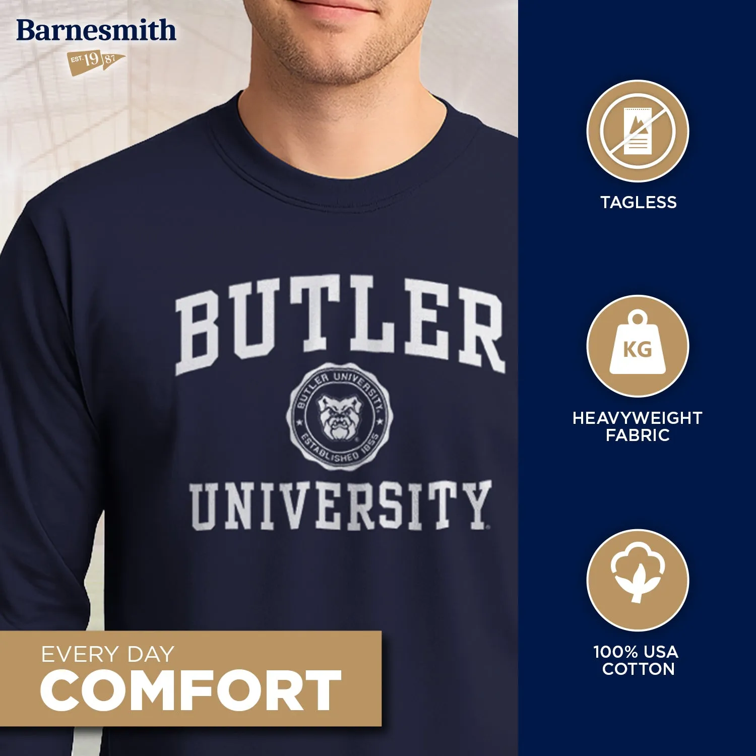 Butler University Heritage Long Sleeve T-Shirt (Navy) sold by Barnesmith product image thumbnail 3