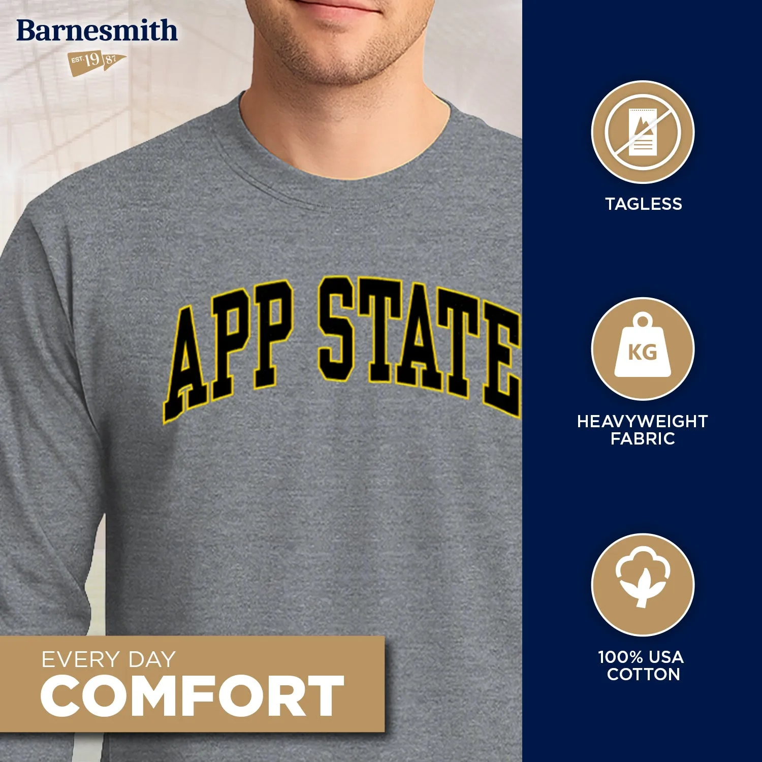 Appalachian State University Classic Long Sleeve T-Shirt (Charcoal Grey) sold by Barnesmith product image thumbnail 3