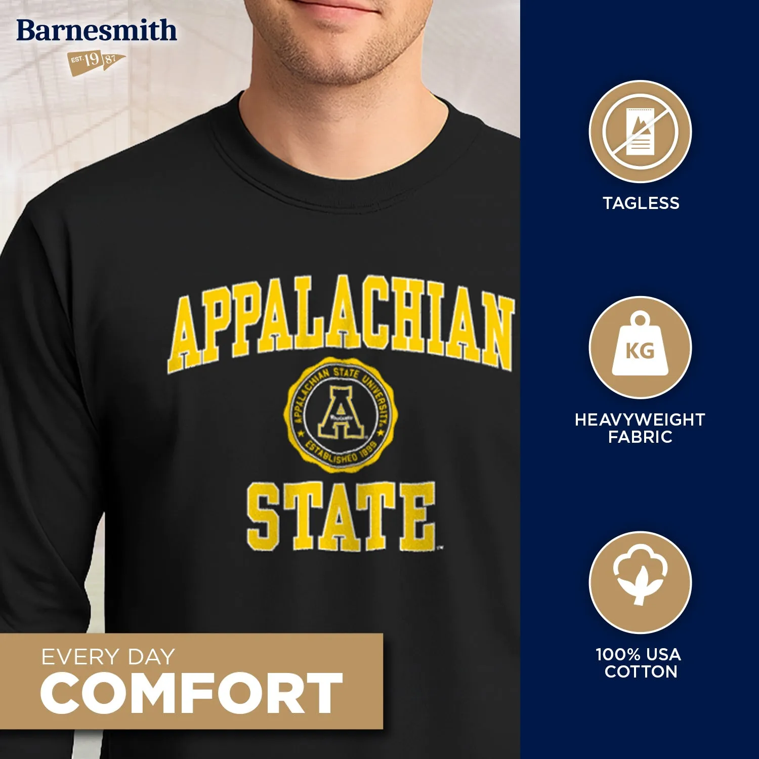 Appalachian State University Heritage Long Sleeve T-Shirt (Black) sold by Barnesmith product image thumbnail 3