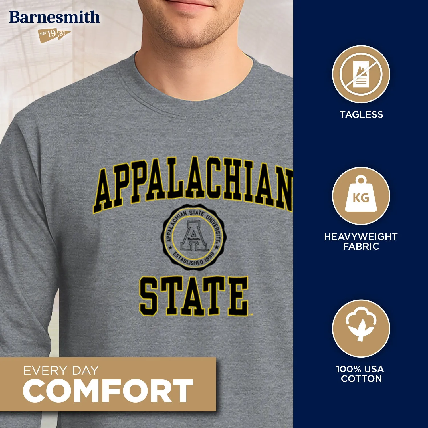Appalachian State University Heritage Long Sleeve T-Shirt (Charcoal Grey) sold by Barnesmith product image thumbnail 3