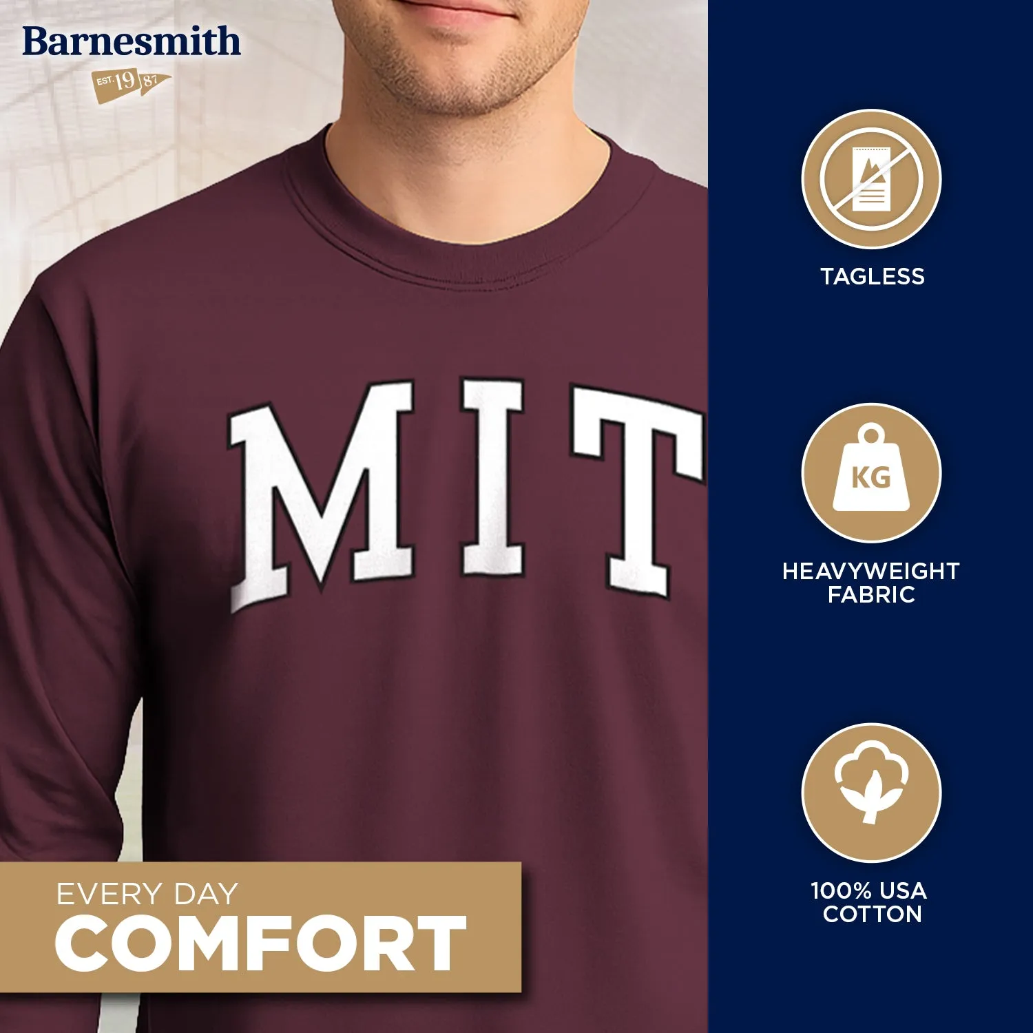 MIT Long Sleeve T-Shirt Classic (Maroon) sold by Barnesmith product image thumbnail 3