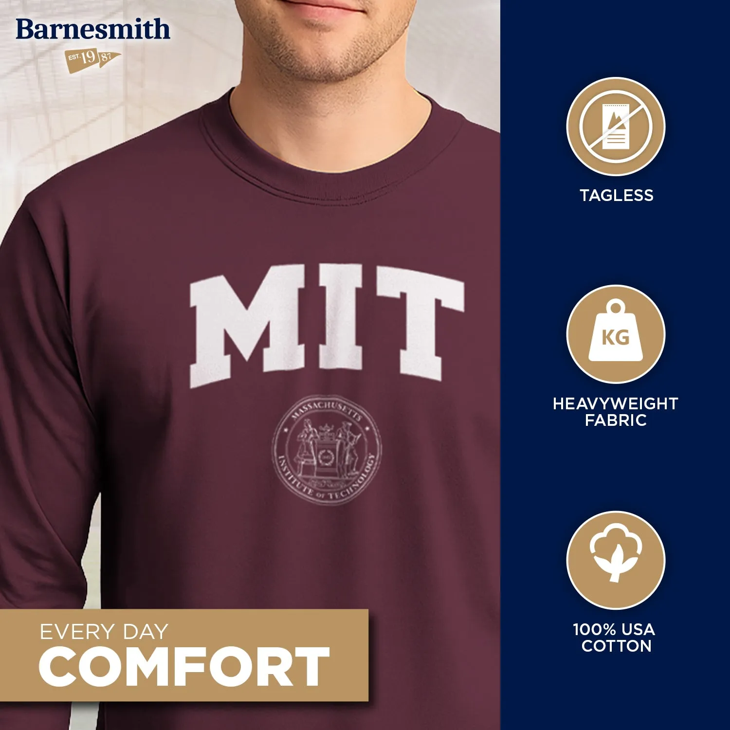 MIT Heritage Long Sleeve T-Shirt (Maroon) sold by Barnesmith product image thumbnail 3