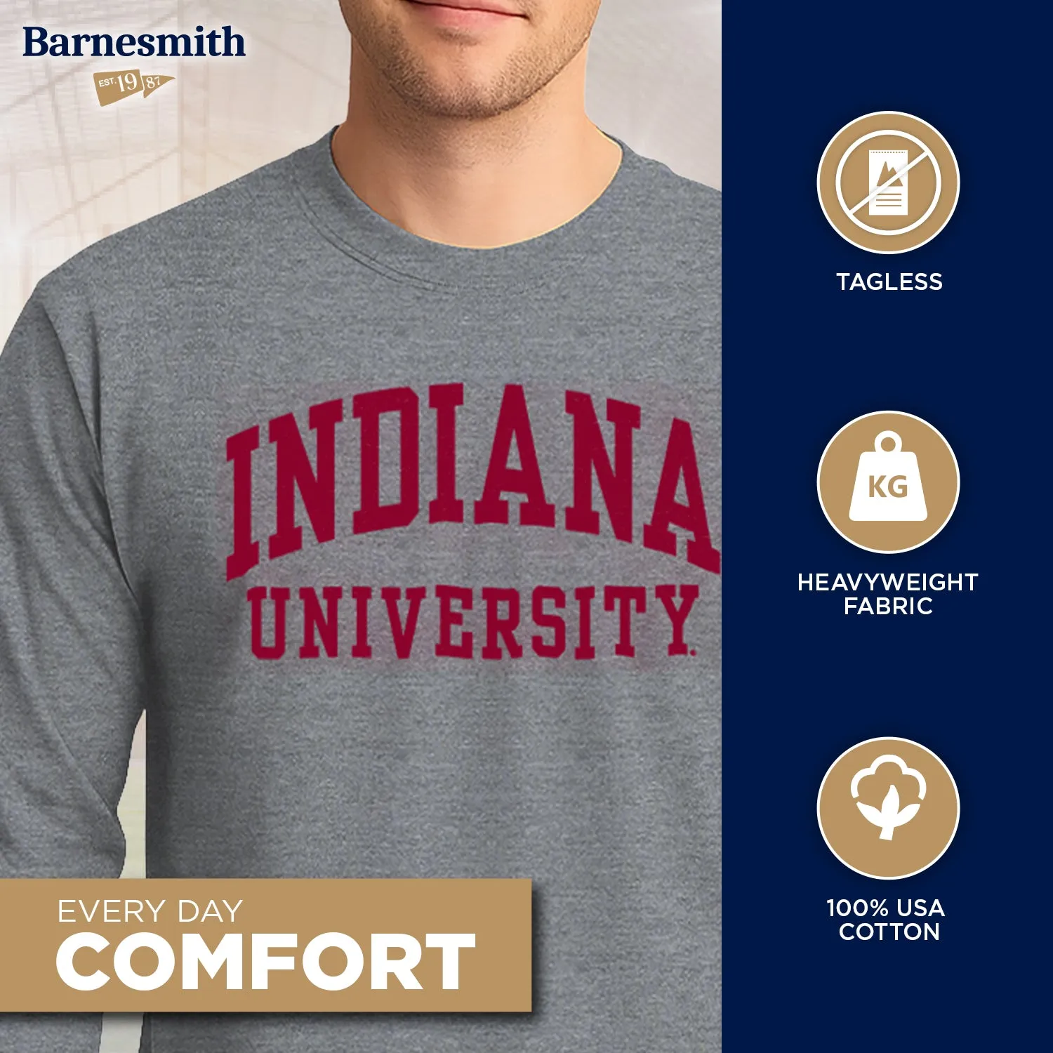 Indiana University Classic Long Sleeve T-Shirt (Charcoal Grey) sold by Barnesmith product image thumbnail 3