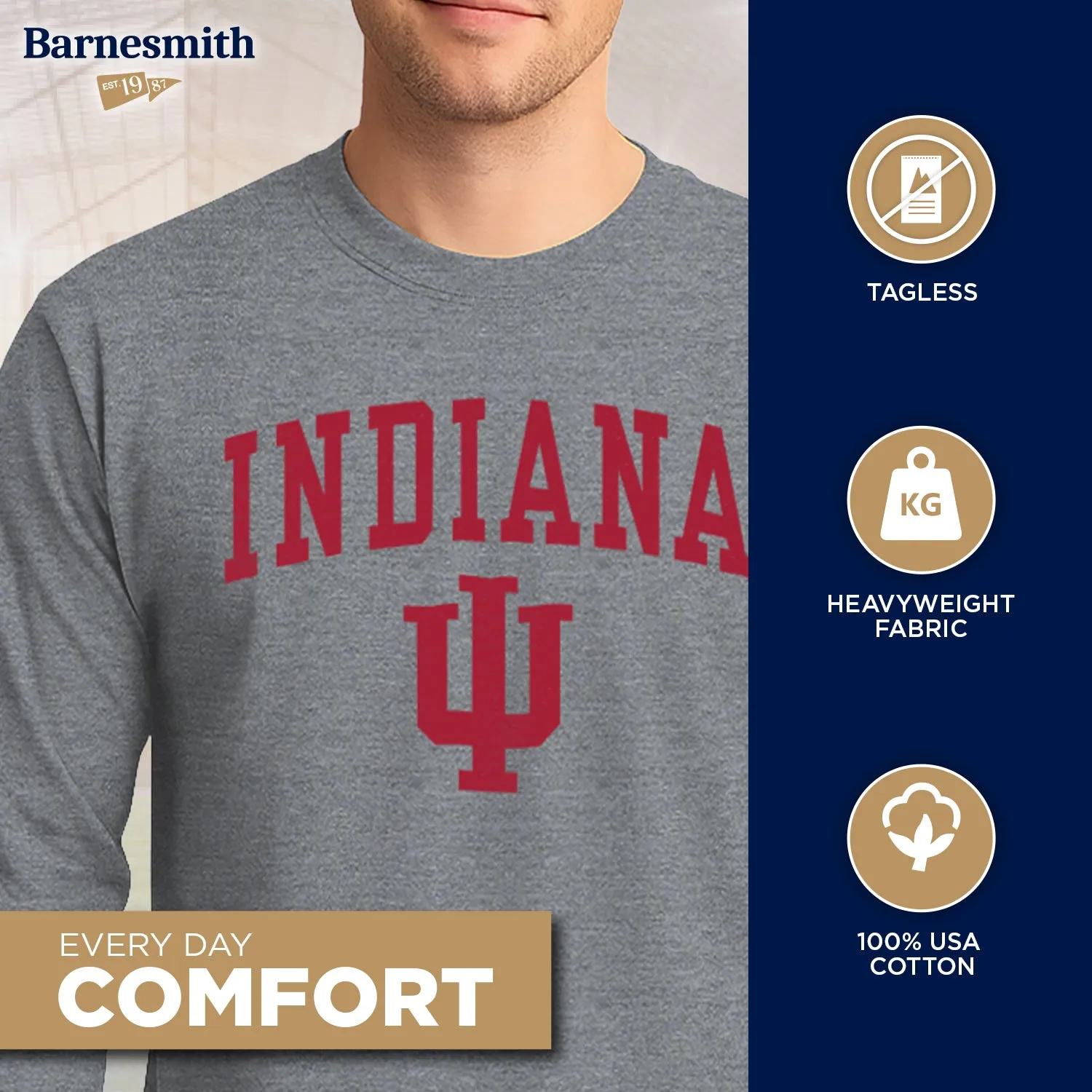 Indiana University Heritage Long Sleeve T-Shirt (Charcoal Grey) sold by Barnesmith product image thumbnail 3