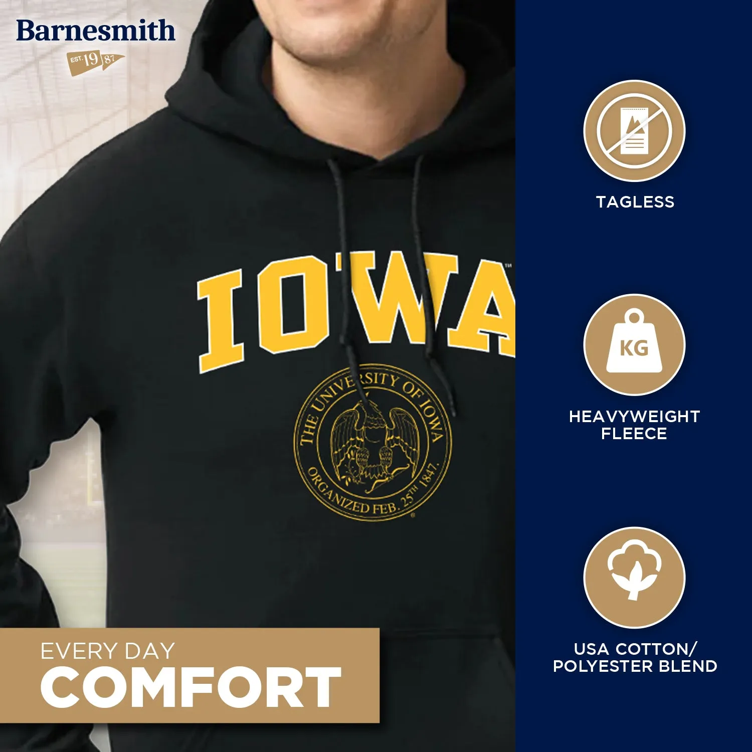 University of Iowa Heritage Hooded Sweatshirt (Black) sold by Barnesmith product image thumbnail 3