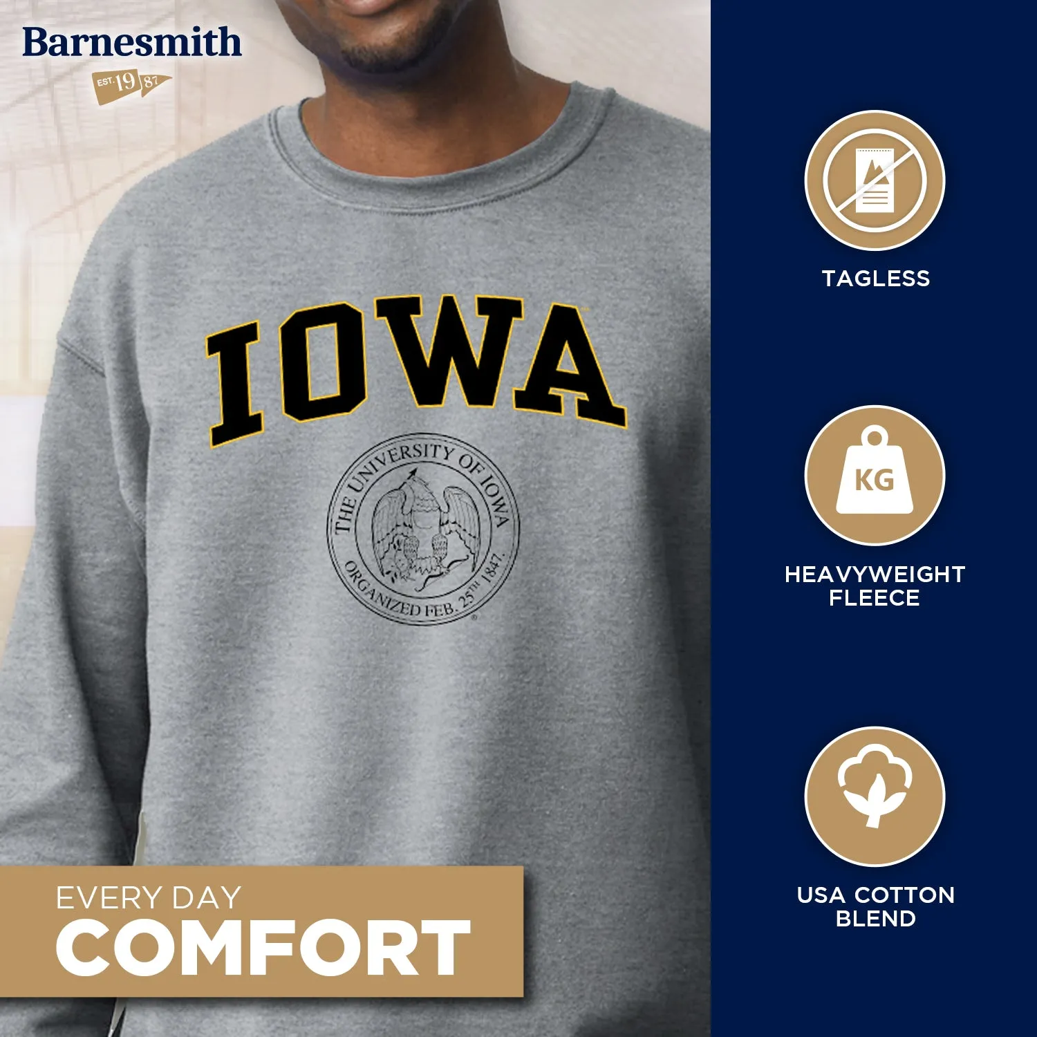University of Iowa Heritage Sweatshirt (Charcoal Grey) sold by Barnesmith product image thumbnail 3