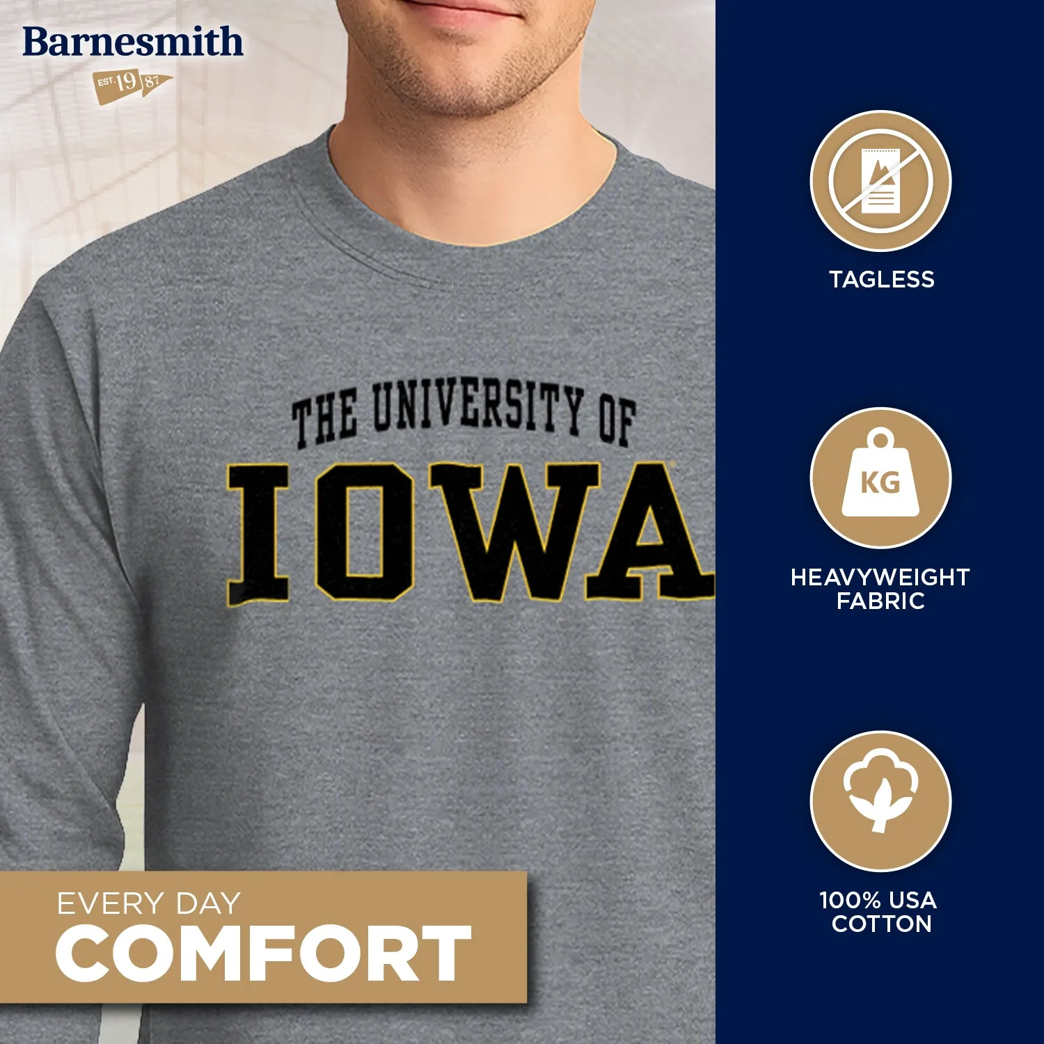 University of Iowa Classic Long Sleeve T-Shirt (Charcoal Grey) sold by Barnesmith product image thumbnail 3