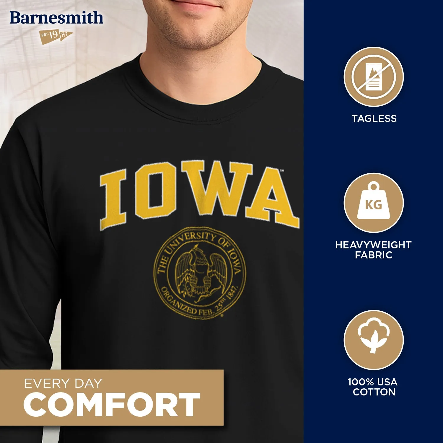 University of Iowa Heritage Long Sleeve T-Shirt (Black) sold by Barnesmith product image thumbnail 3