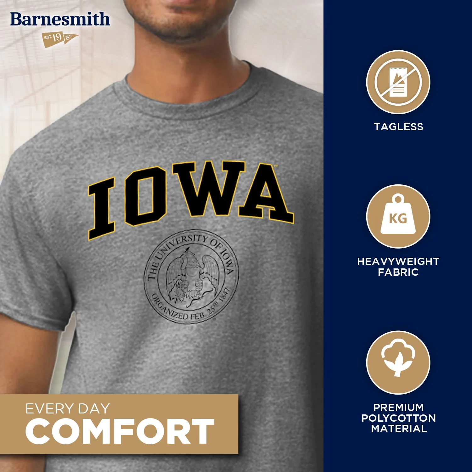University of Iowa Heritage T-Shirt (Charcoal Grey) sold by Barnesmith product image thumbnail 3