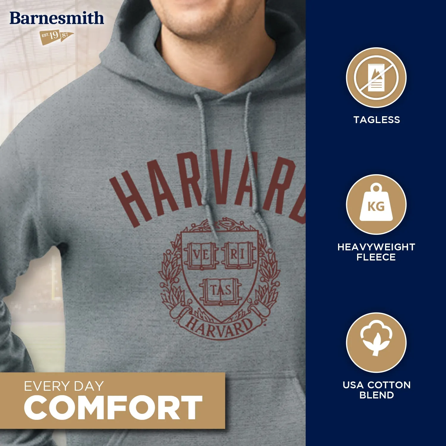 Harvard University Heritage Hooded Sweatshirt (Charcoal Grey) sold by Barnesmith product image thumbnail 3