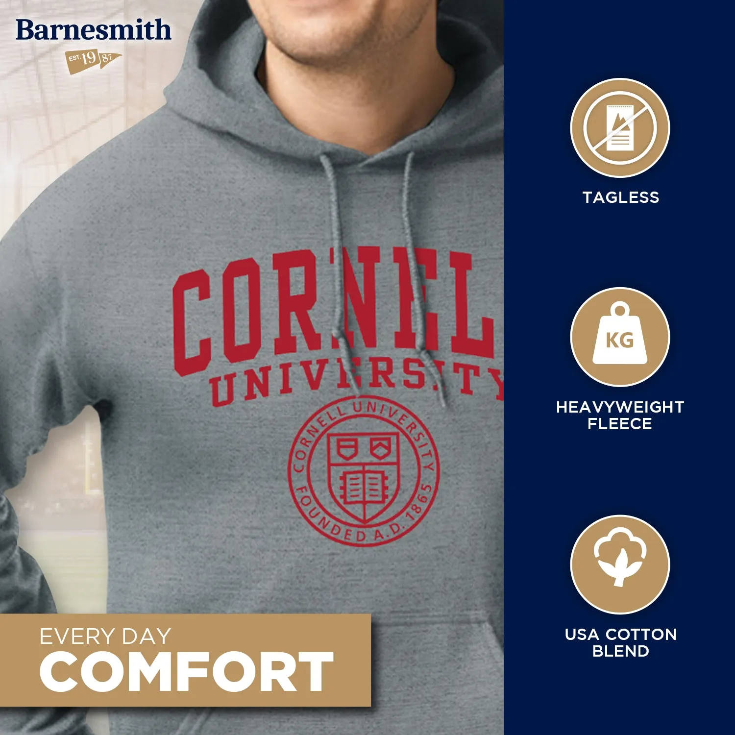 Cornell Heritage Hooded Sweatshirt (Charcoal Grey) sold by Barnesmith product image thumbnail 3