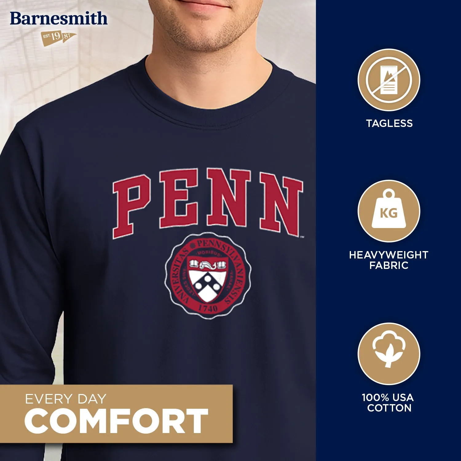 University of Pennsylvania Quakers Heritage Long Sleeve T-Shirt (Navy) sold by Barnesmith product image thumbnail 3