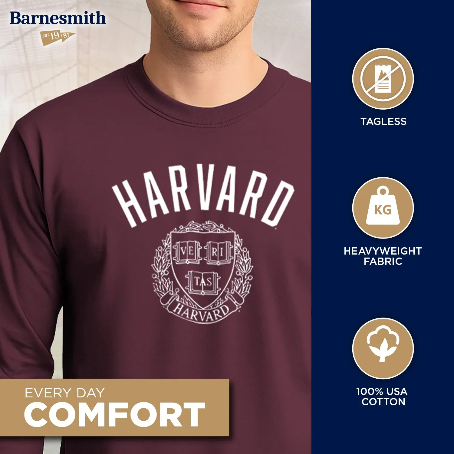Harvard Long Sleeve T-Shirt Heritage (Crimson) sold by Barnesmith product image thumbnail 3